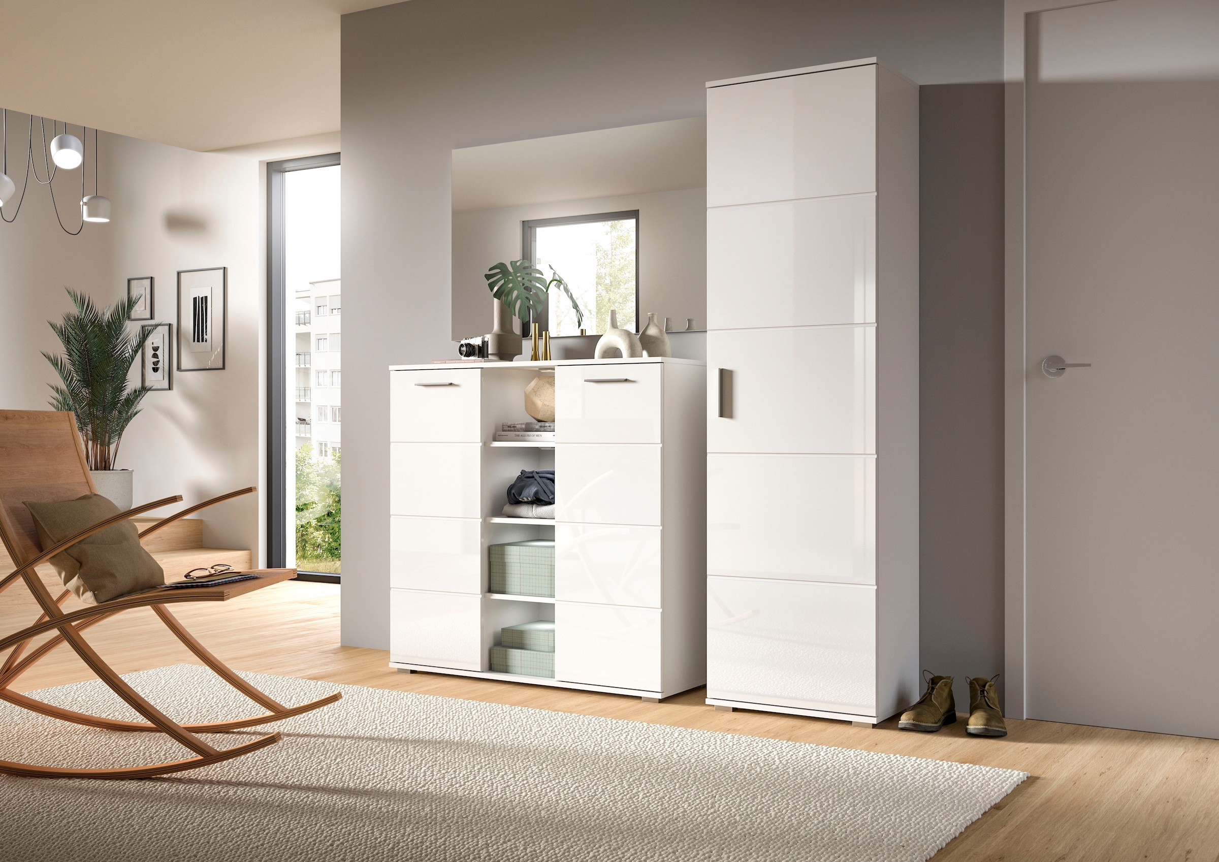 INOSIGN Garderobenschrank »Valge, Höhe 191 cm, 1 Tür, 2 feste Böden, ausziehbare Kleiderstange«, Hochschrank, Stauraumschrank, Schrank, Flurschrank, Dielenschrank