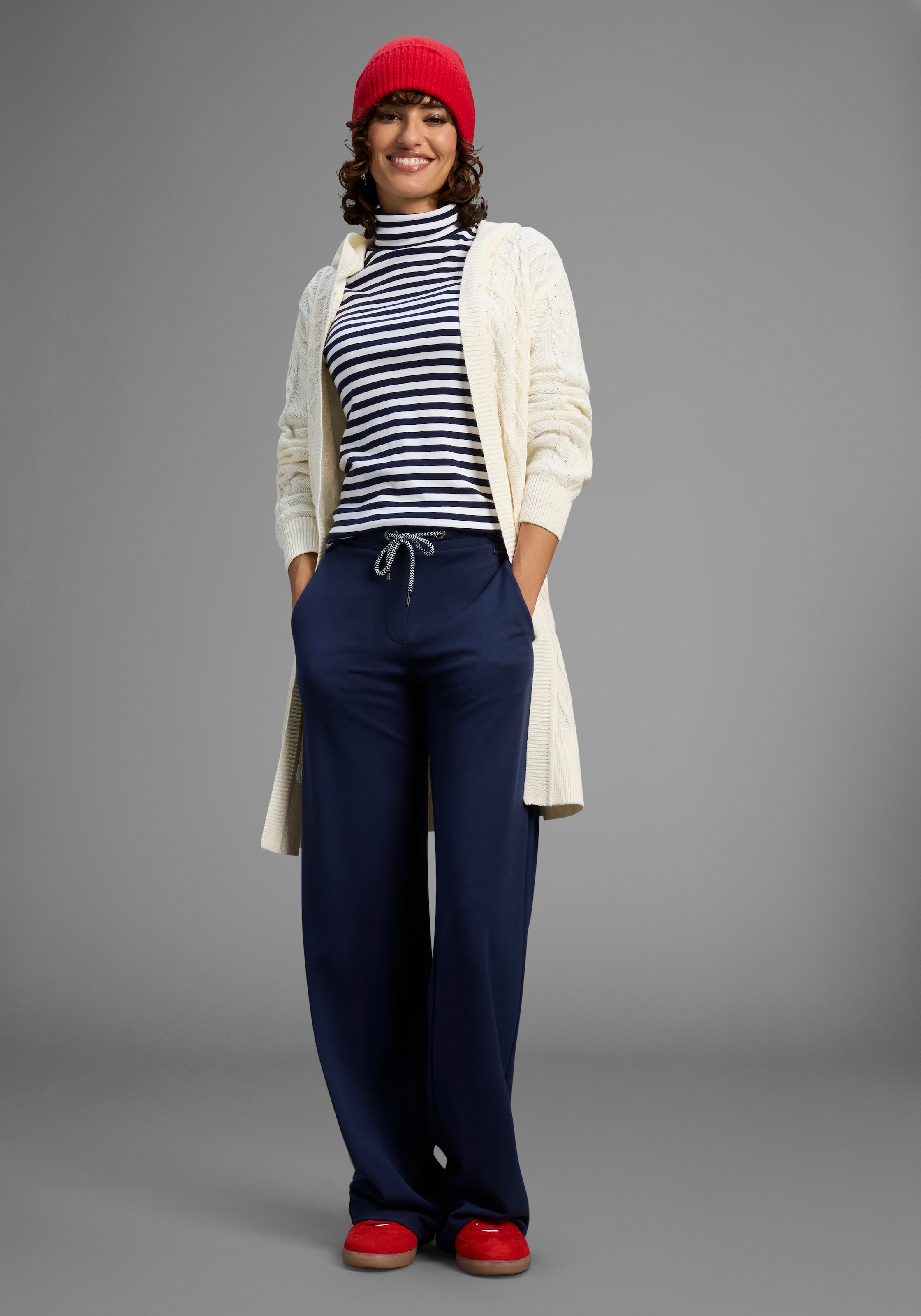 Laura Scott Longstrickjacke Übergangsstrick mit Kapuze und Zopfstrick - NEUE KOLLEKTION