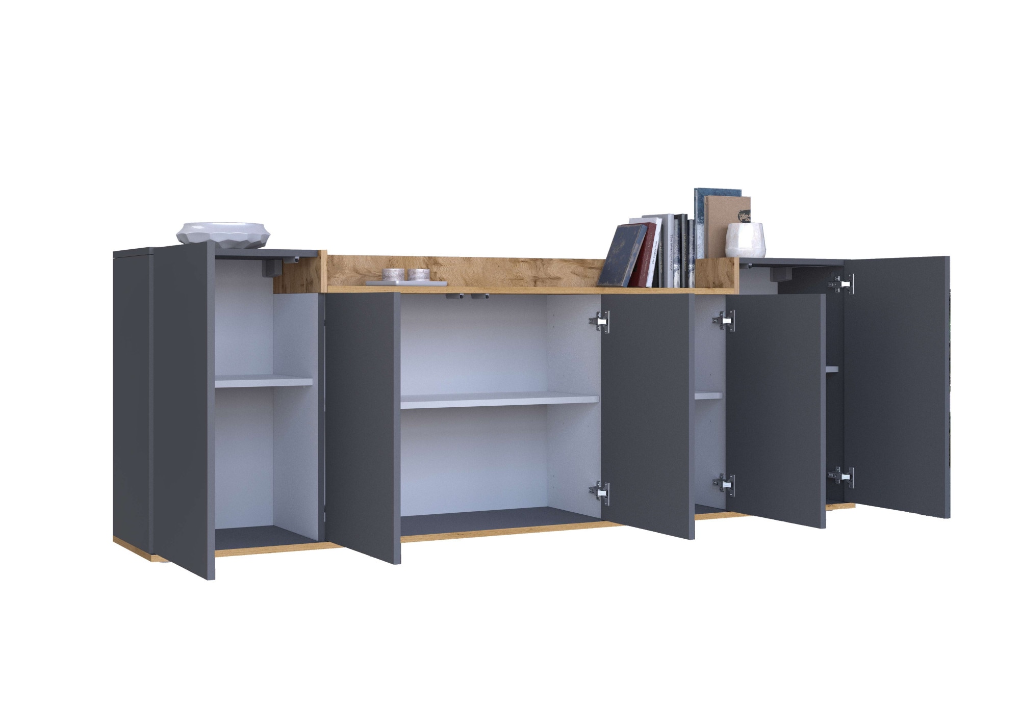 OTTO home Sideboard »BOLSENA, Kommode, Schrank,Lowboard mit 8 Fächer und offenes Ablagefach« 1 Stk. tlg. stehend/hängend montierbar, Made in Italy, B/T/H: 200 × 35 × 71,2 cm