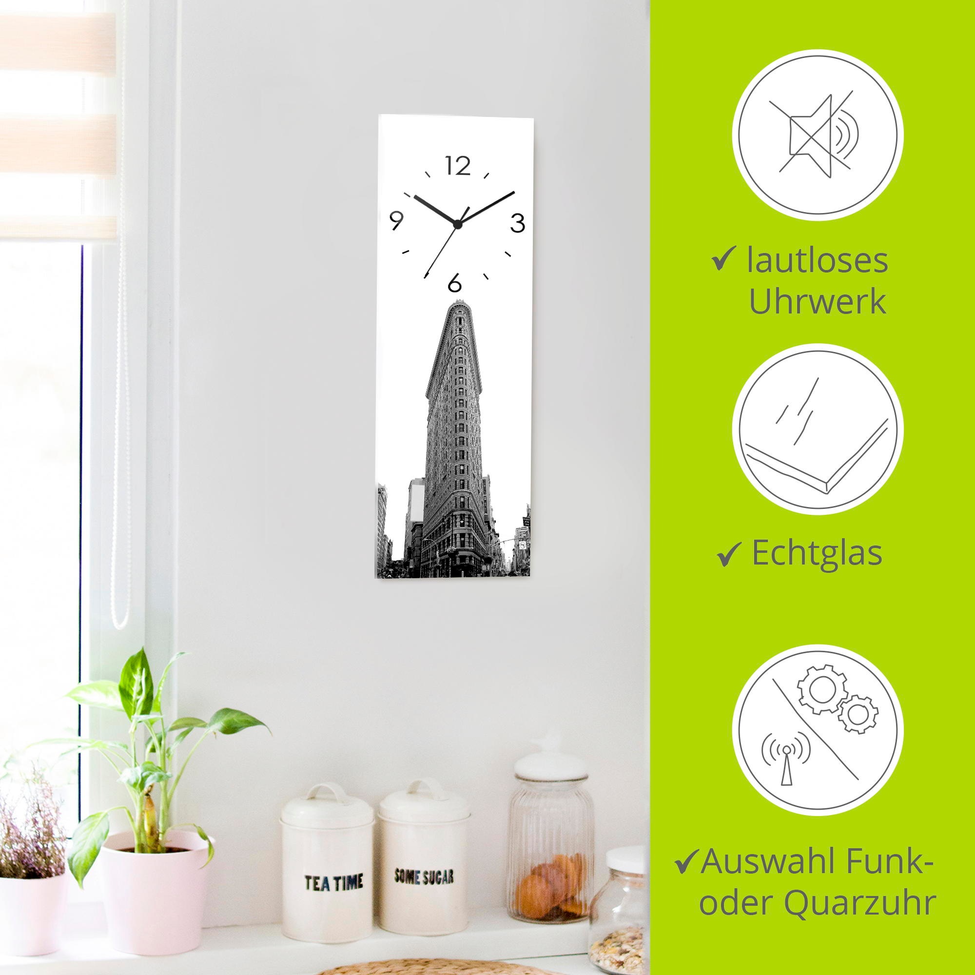 Artland Wanduhr »Flatiron Building New York«, wahlweise mit Quarz- oder Funkuhrwerk, lautlos ohne Tickgeräusche