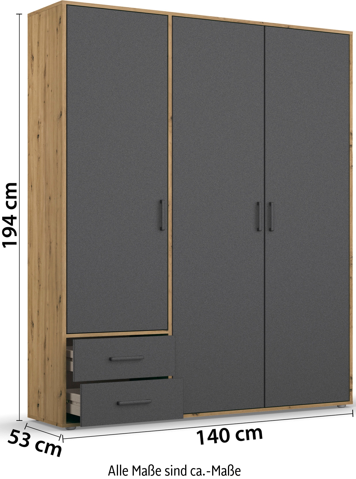 rauch Drehtürenschrank »Voyager, Kleiderschrank mit Außenschubkästen, Garderobe«, (in 3 verschiedenen Ausstattungen BASIC/CLASSIC/PREMIUM), Made in Germany