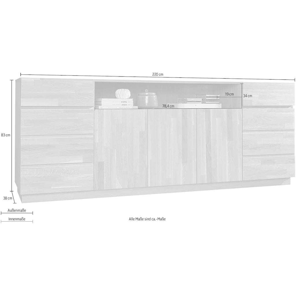 Home affaire Sideboard, Breite 220 cm mit 5 Türen