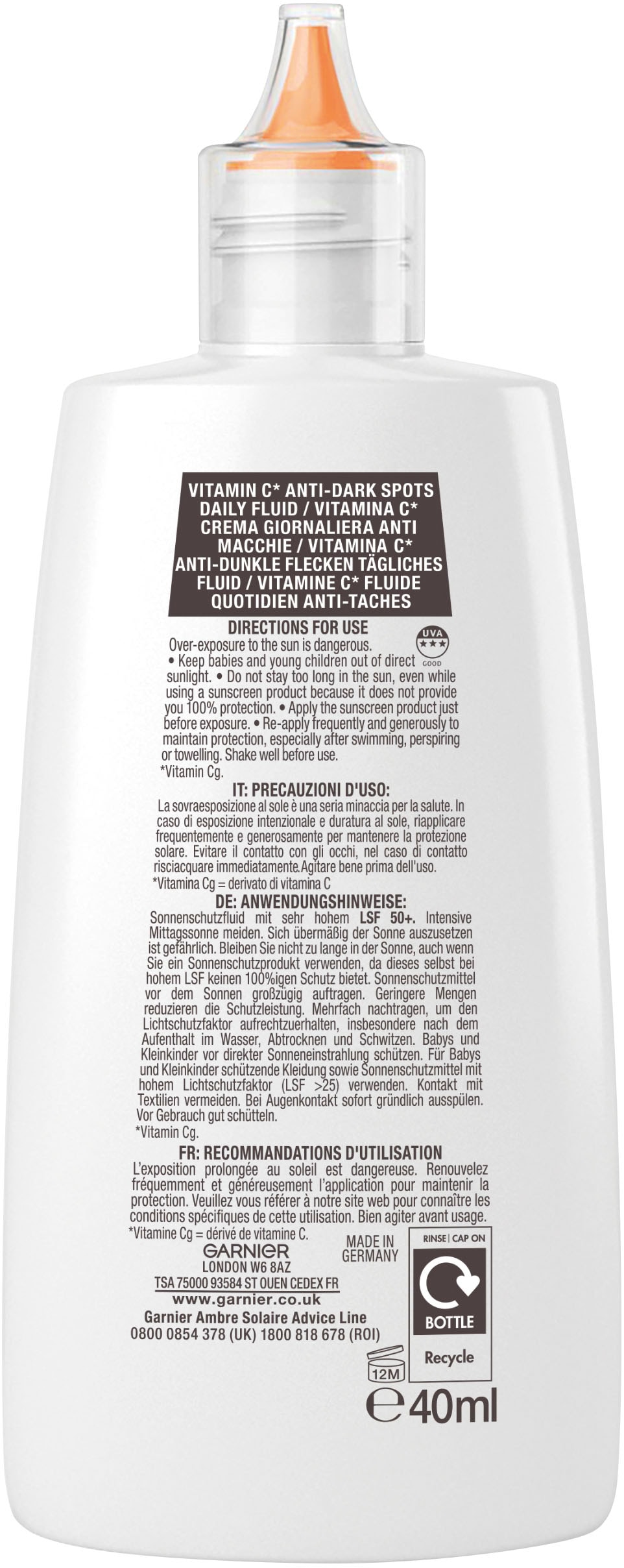 GARNIER Sonnenschutzfluid »Garnier Sonnenschutzfluid Vitamin C LSF 50+«, mit Vitamin C