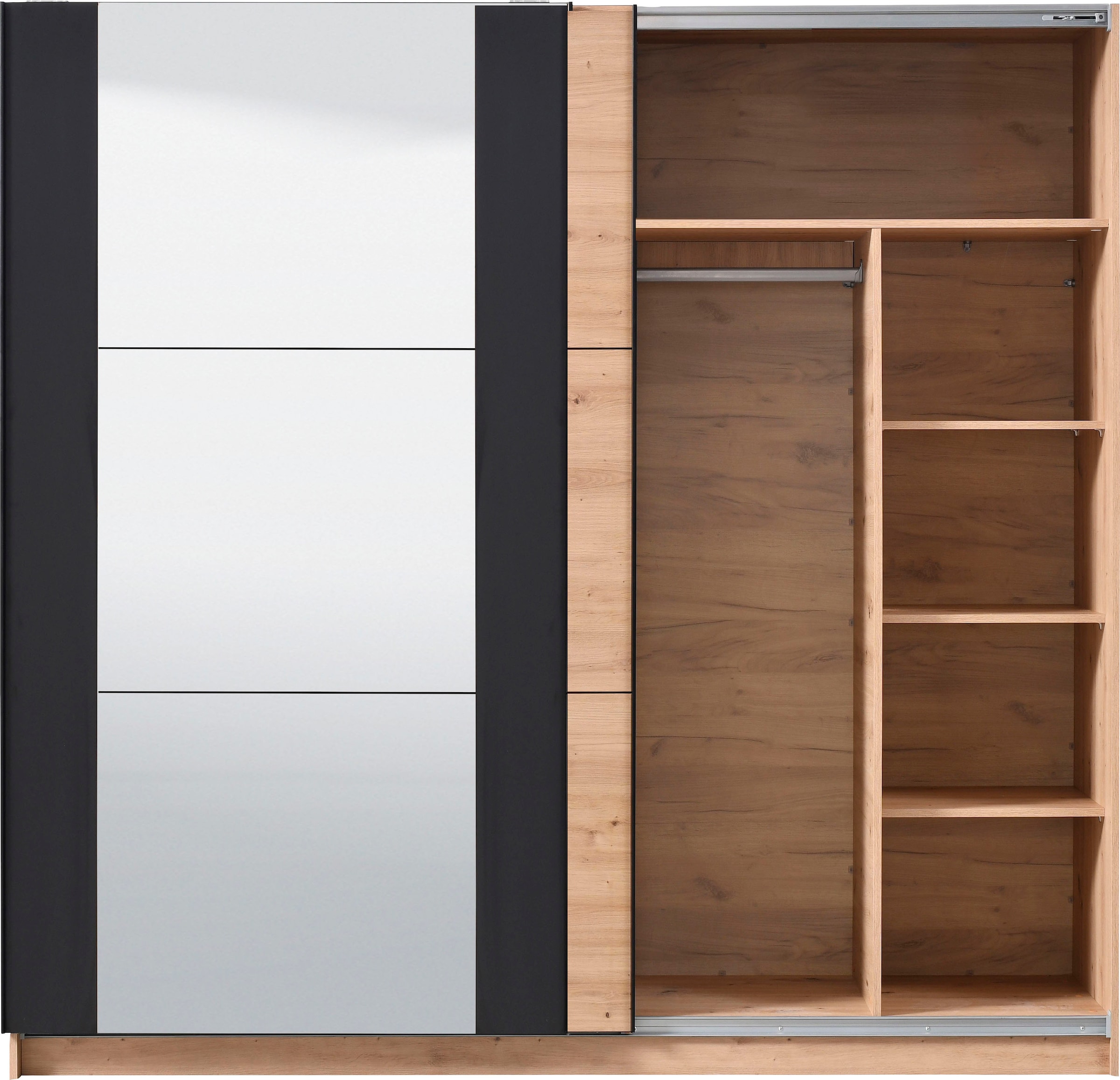 INOSIGN Schwebetürenschrank »Sardinia, Kleiderschrank mit Spiegel, FSC®-zertifiziert«, inklusive Inneneinteilung, 217x210x62,5cm, ABS Schutzkanten