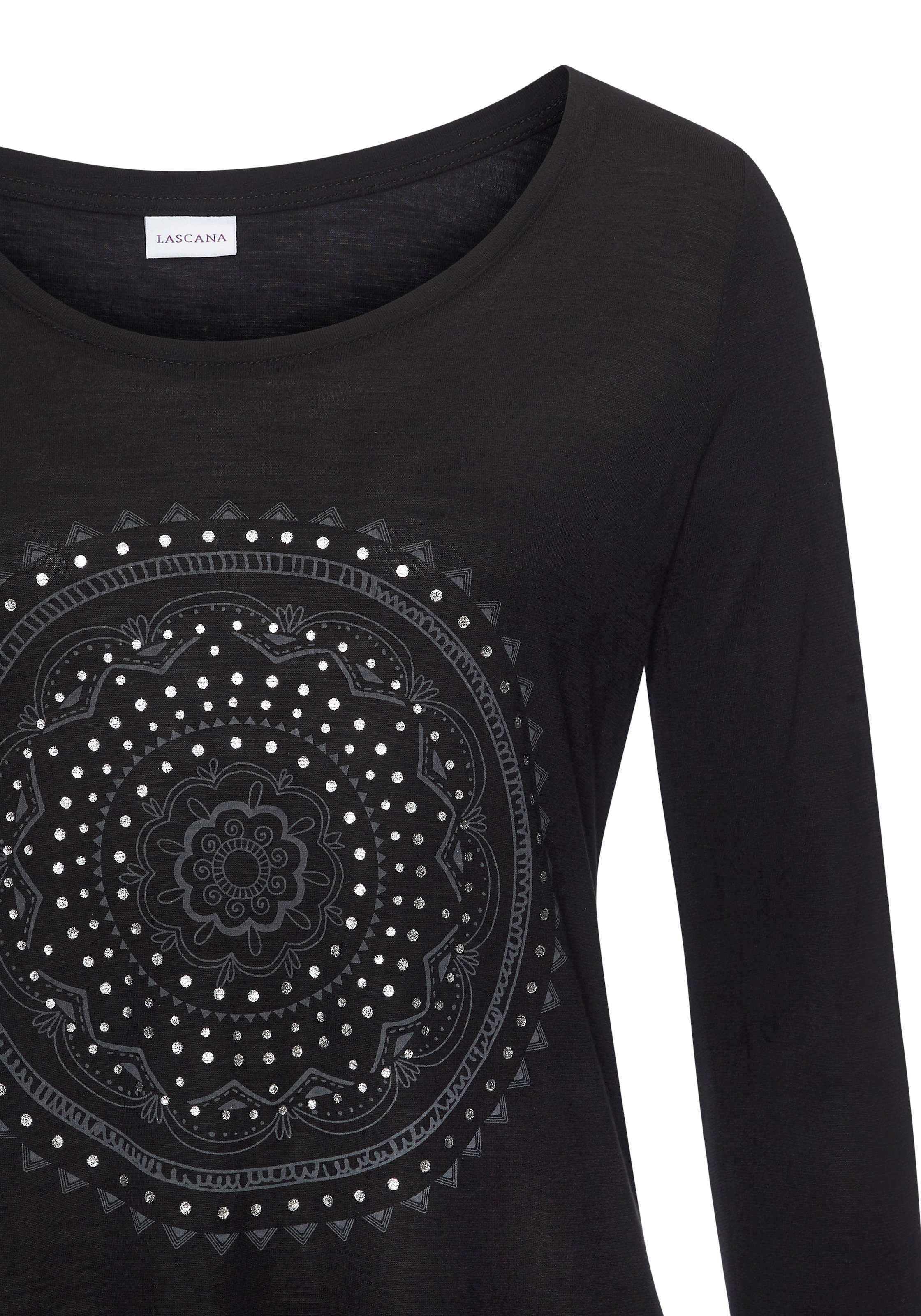 LASCANA Rundhalsshirt mit glänzendem Print