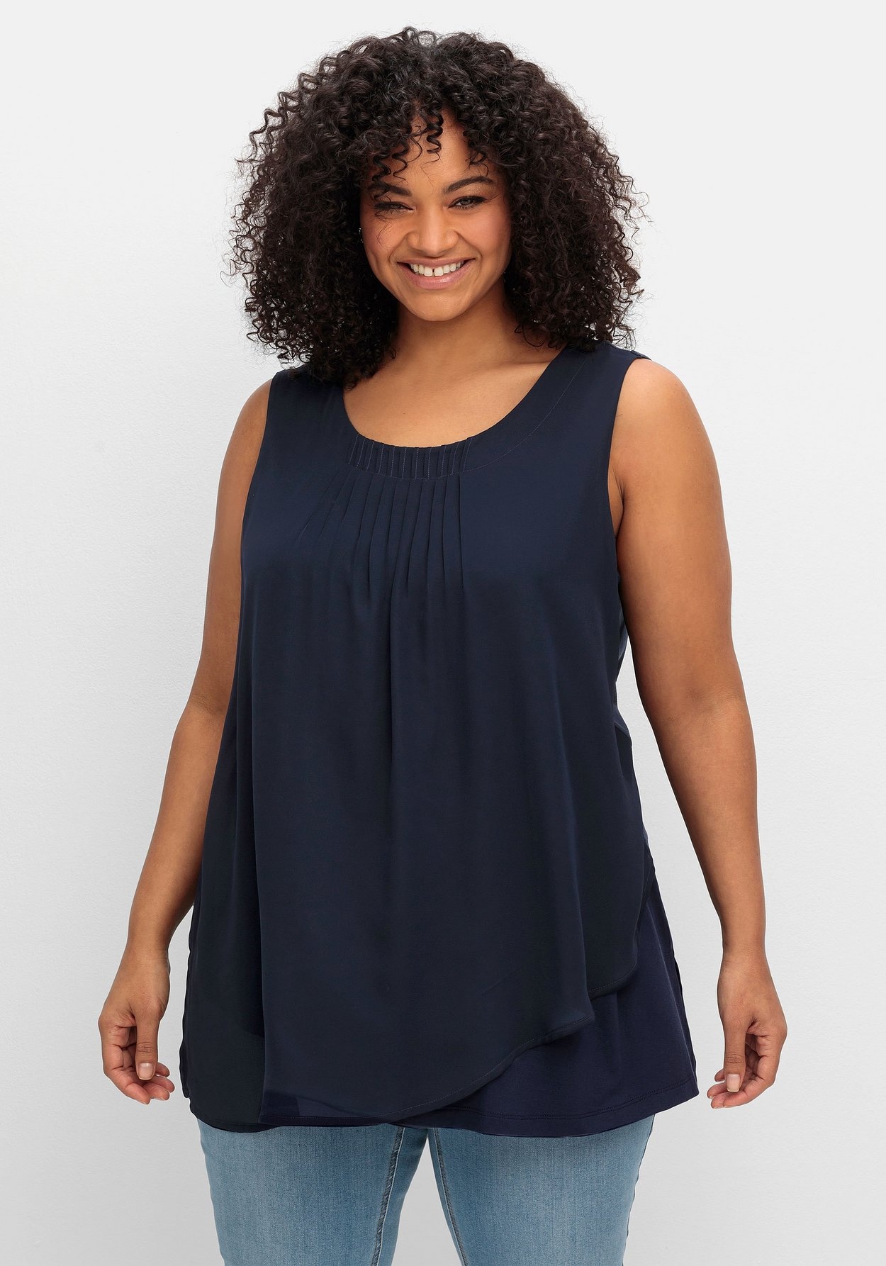 Sheego Longtop »Top mit Chiffon und blickdichtem Jersey«