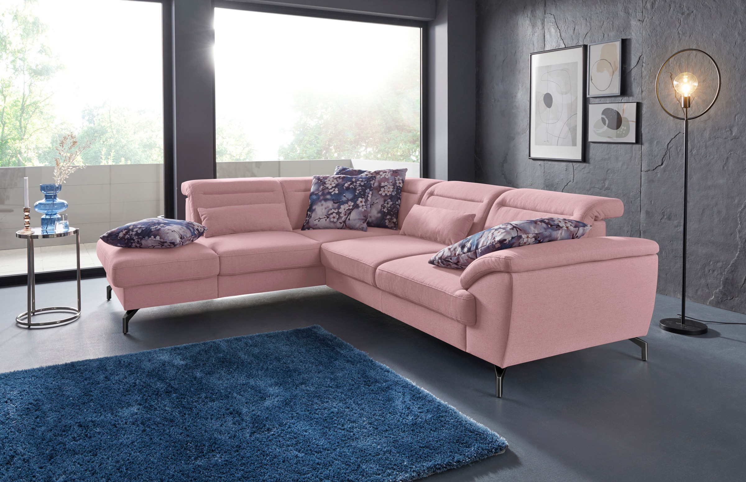 sit&more Ecksofa »Percy L-Form«, 12 cm Fußhöhe, Sitztiefenverstellung, wahlweise in 2 Fußfarben