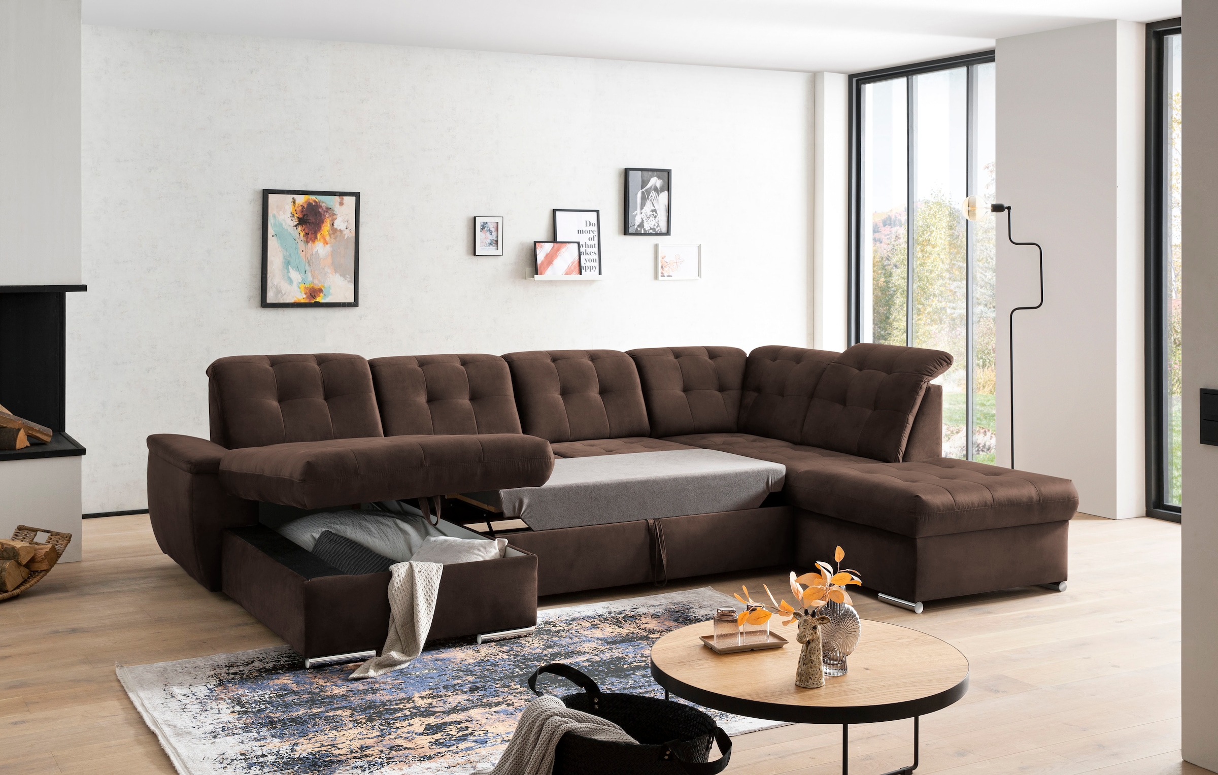 exxpo - sofa fashion Wohnlandschaft »Durango, aufwendige Sitz- und Rückenverarbeitung, bequem, U-Form«, inkl. Kopfteilverstellung, wahlweise mit Bettfunktion und Bettkasten