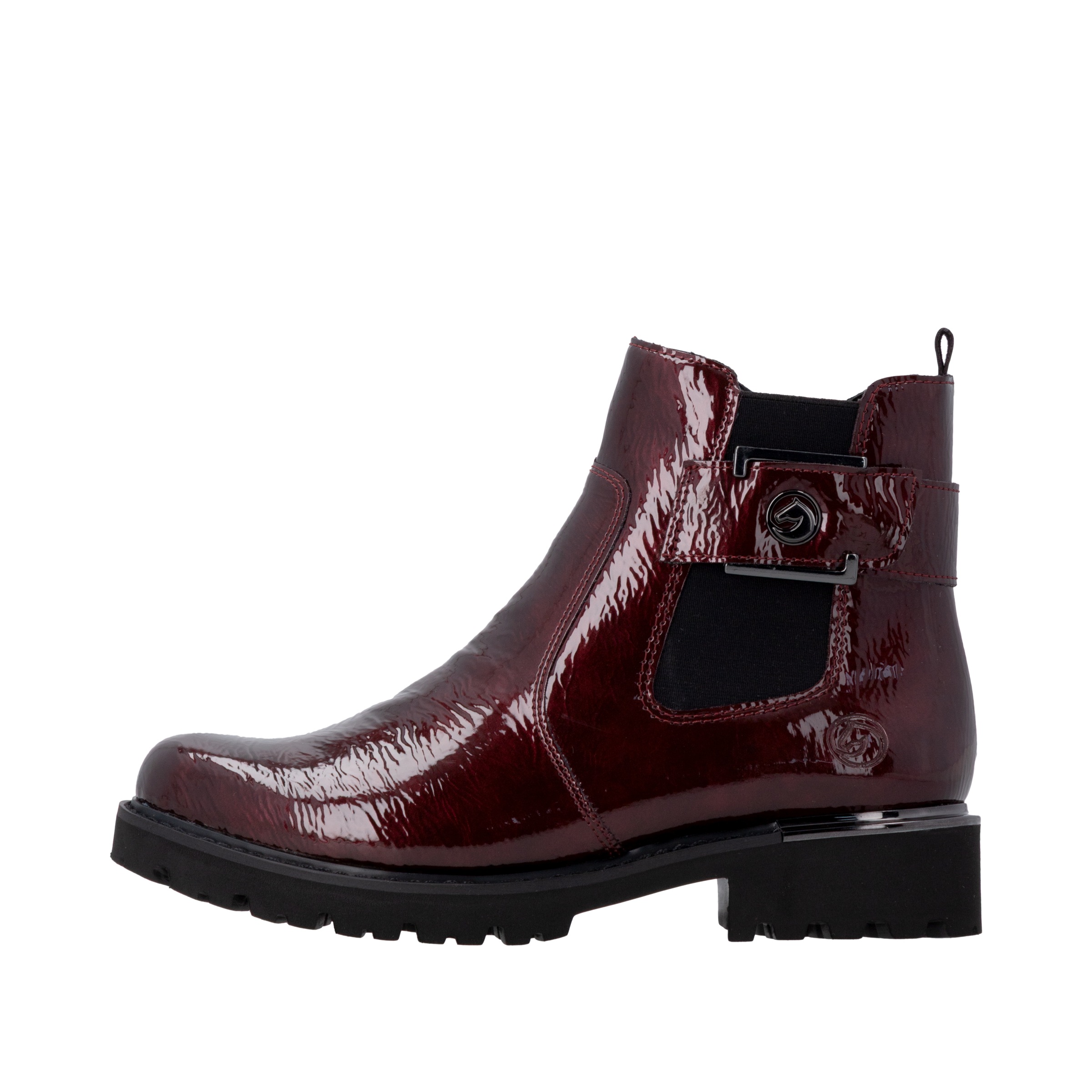 Remonte Chelseaboots  Blockabsatz, Stiefelette, Lackboots mit Metallic-Einsatz am Absatz