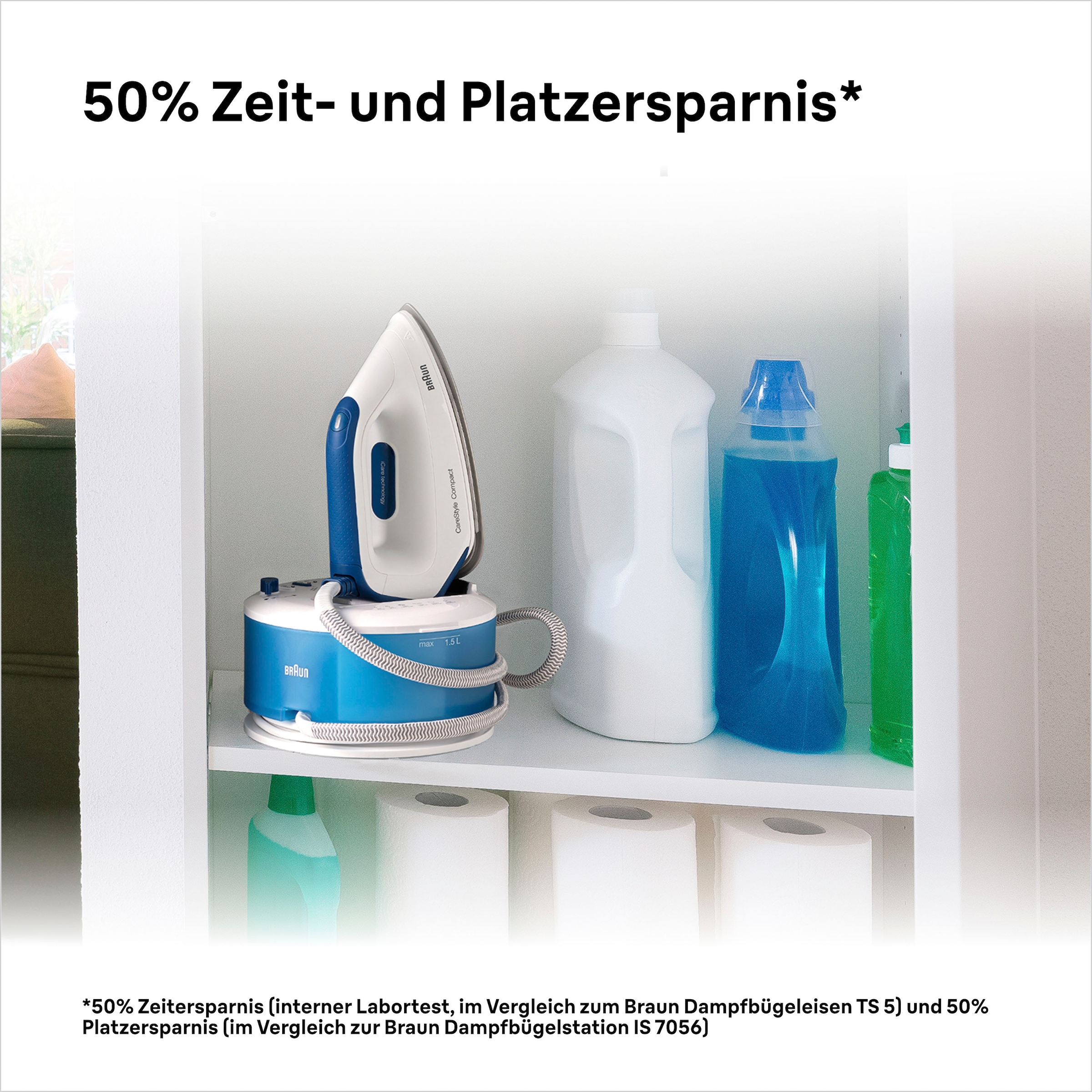 Braun Dampfbügelstation »CareStyle Compact IS2143BL«, blau, max. Dampfmenge 420g/min, Rückwärtsbügeln über Knöpfe