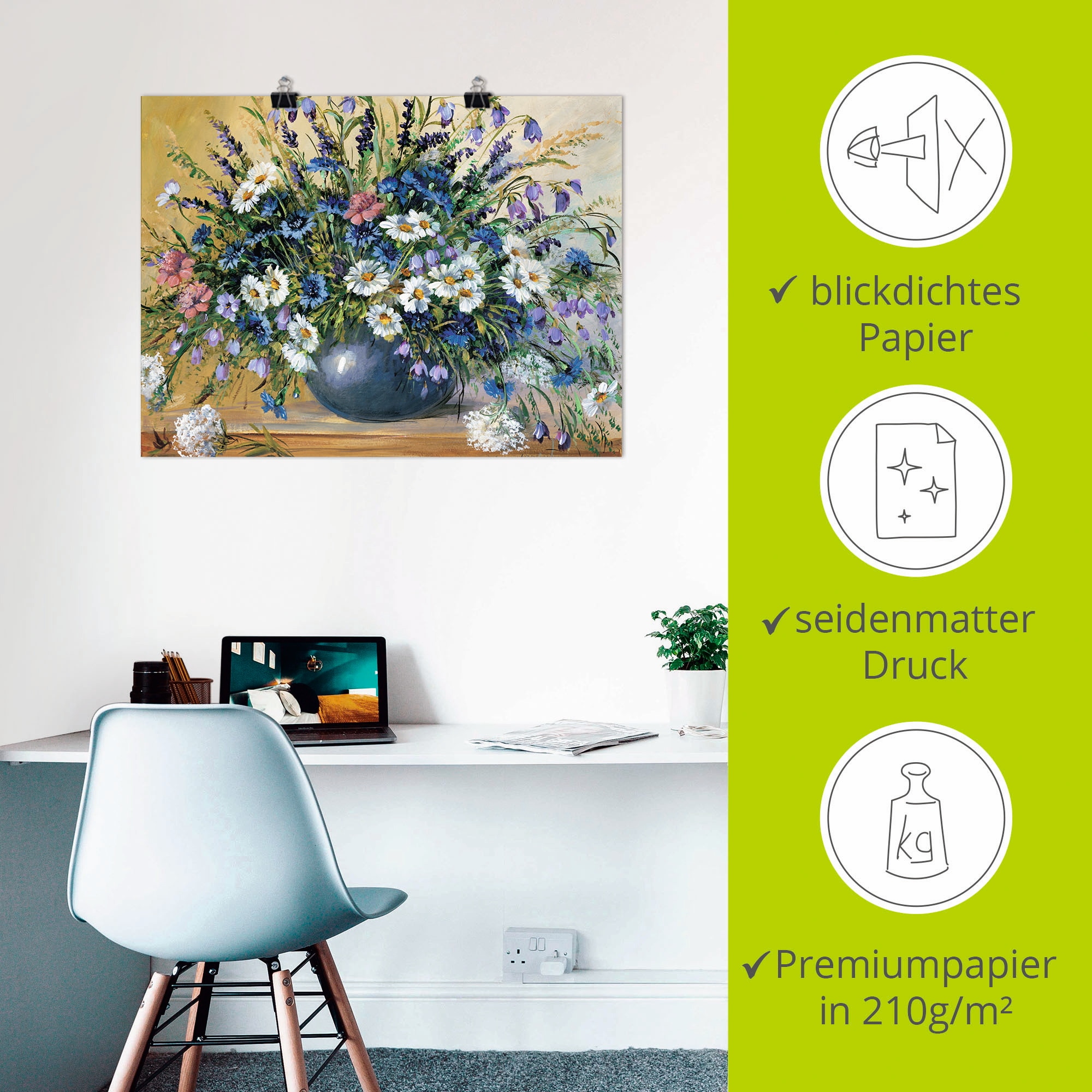 Artland Wandbild »Vase mit Kornblumen« Blumen 1 Stk. tlg. als Leinwandbild, Poster in verschied. Größen