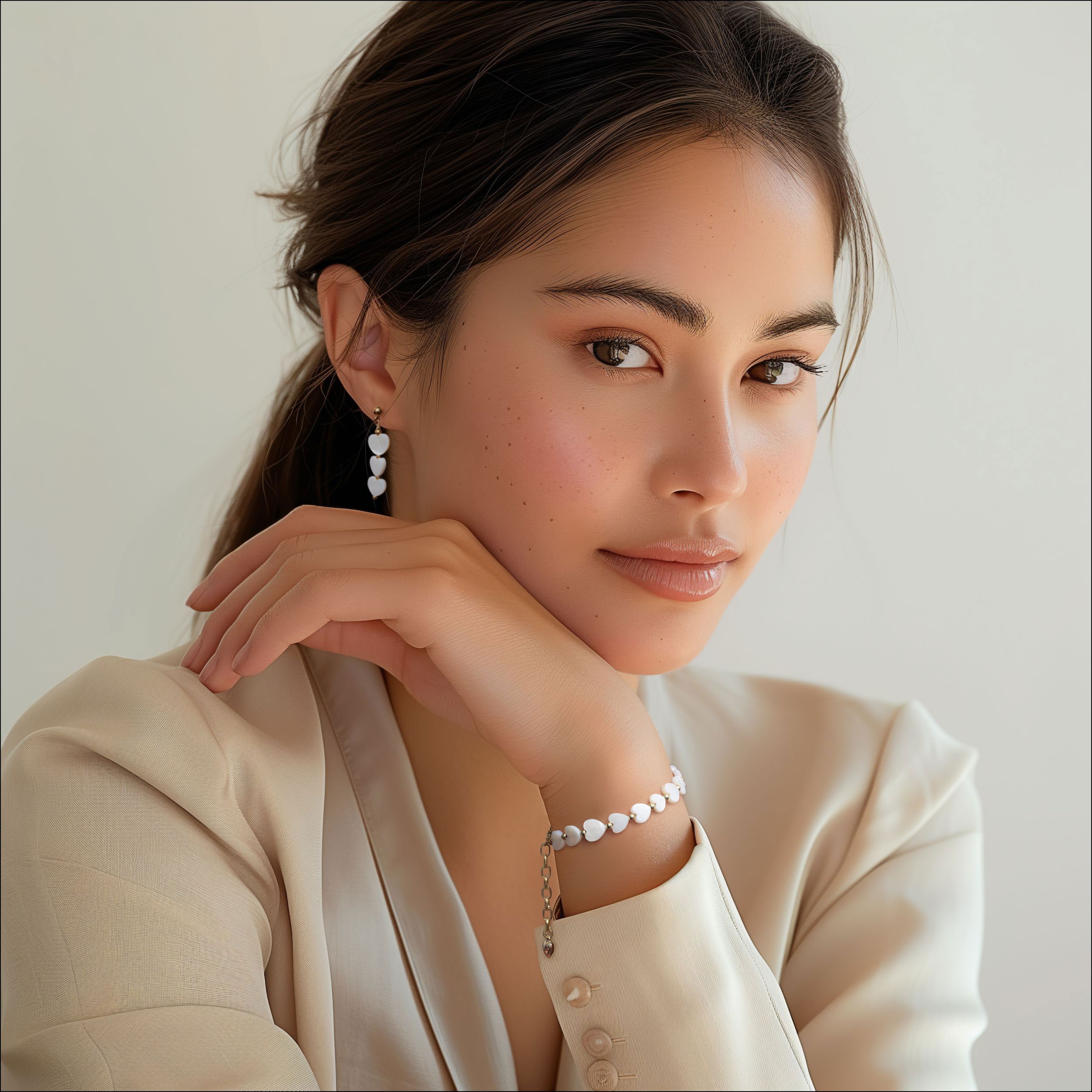 Firetti Armband »Schmuck Geschenk Edelstahl Armschmuck Herzkettengliederung Liebe« mit Perlmutt