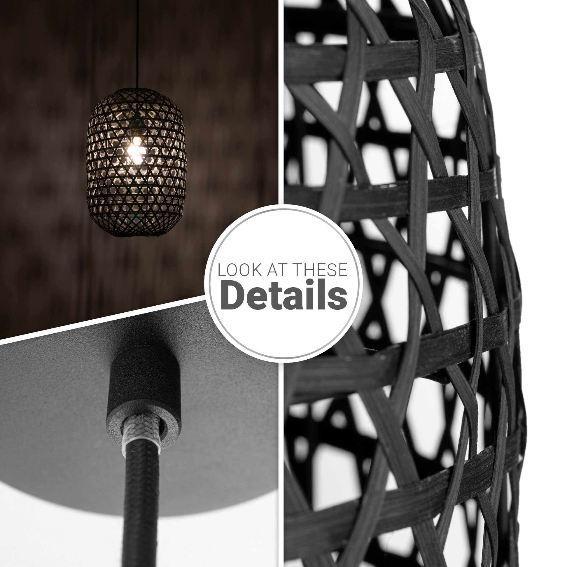 Paco Home Pendelleuchte »PUNU«, Leuchtmittel E27 | ohne Leuchtmittel, Bambus Pendelleuchte Boho Deckenlampe Korb Hängend Rustikal E27 Natur