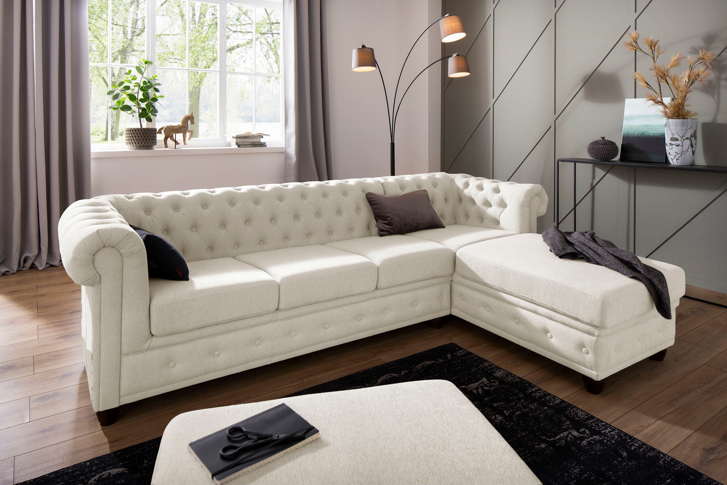 Home affaire Polsterhocker »New Castle«, passend zur "New Castle"-Serie, B/T/H: 75/70/45 cm