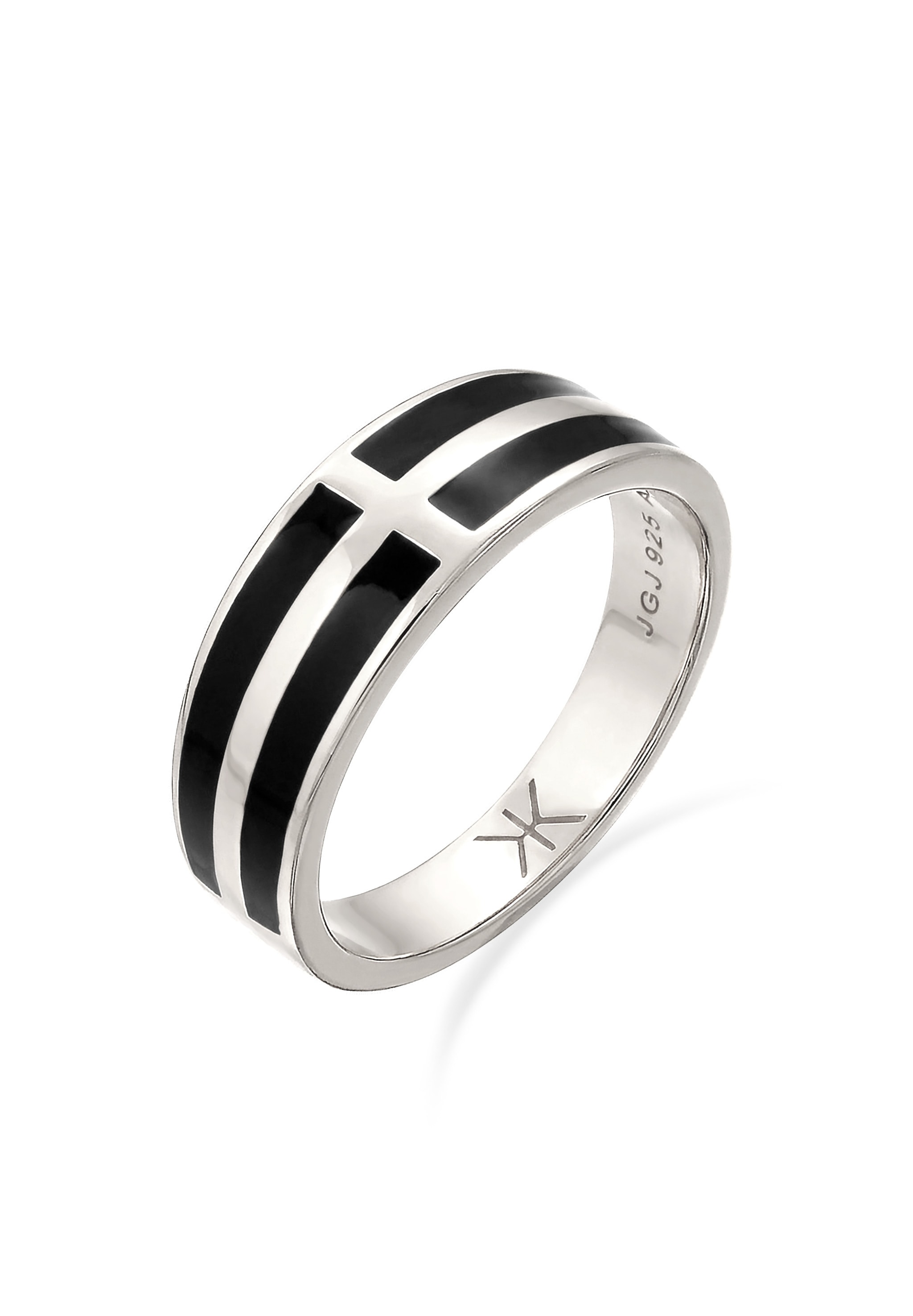 Kuzzoi Silberring »Ring Bandring Emaille Schwarz 925 Sterling Silber«