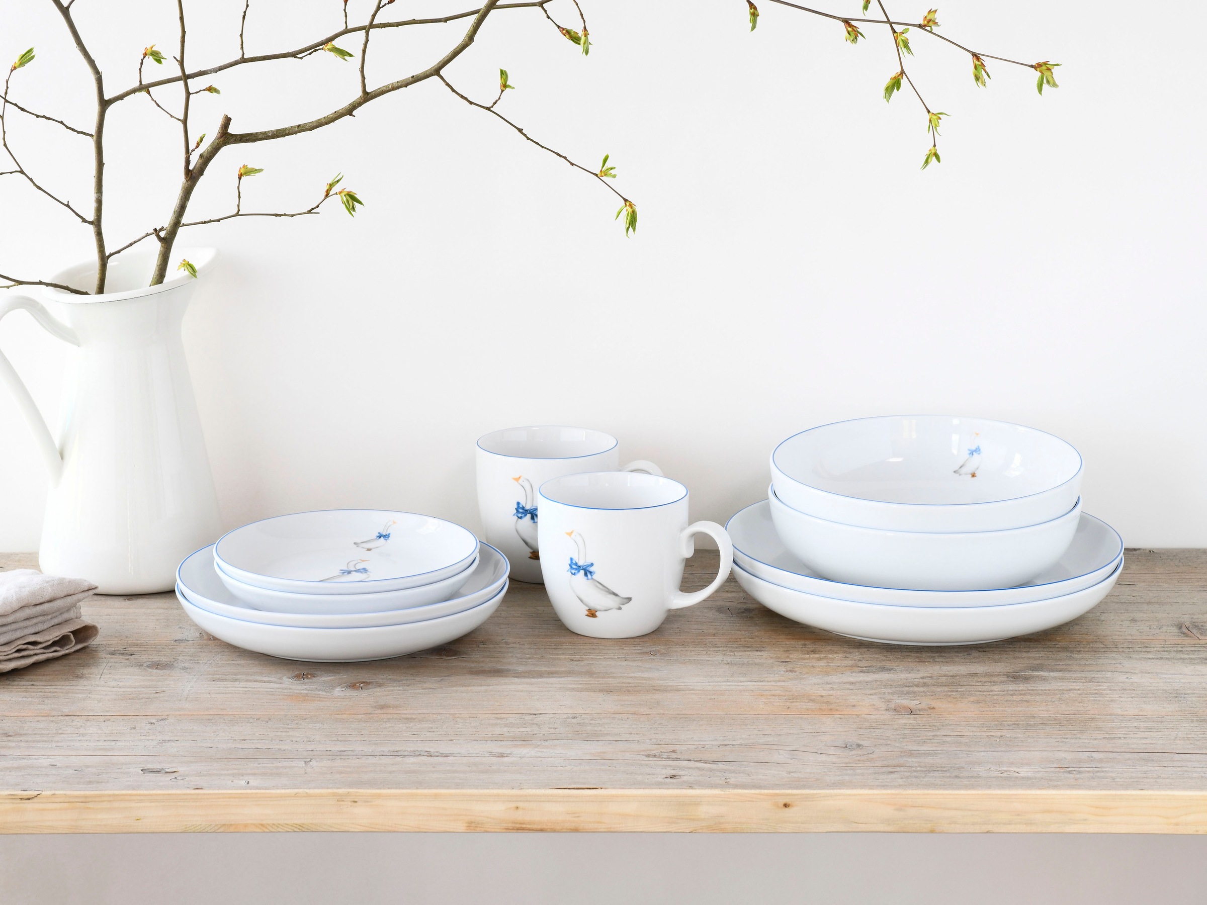 CreaTable Kombiservice »Geschirr-Set AllRound«, (Set, 10 tlg., Kaffeeservice und Tafelservice im Set, für 2 Personen), Service, moderne Formensprache, Gänse-Motiv, 10 Teile, für 2 Personen