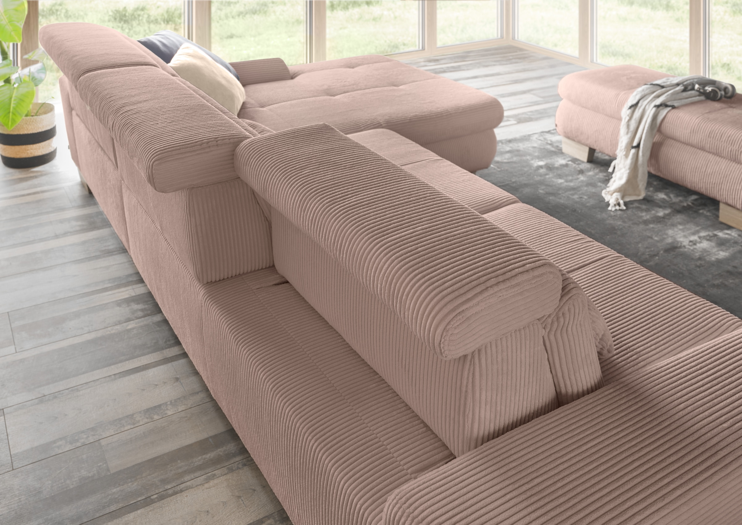set one by Musterring Ecksofa »SO 3400, Cord, Sitzhöhe 47cm oder 49cm, inkl. Sitztiefenverstellung«, mit Canape und verschiedenen Funktionen, Kaltschaum, B307 x T195 cm
