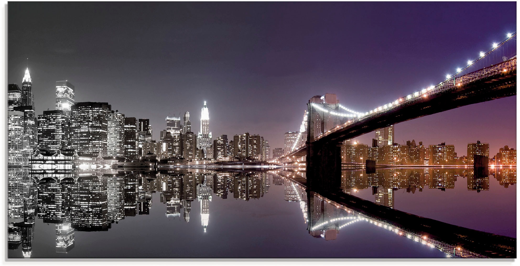 Artland Glasbild »New York Skyline nächtliche Reflektion«, Amerika, (1 St.), in verschiedenen Größen