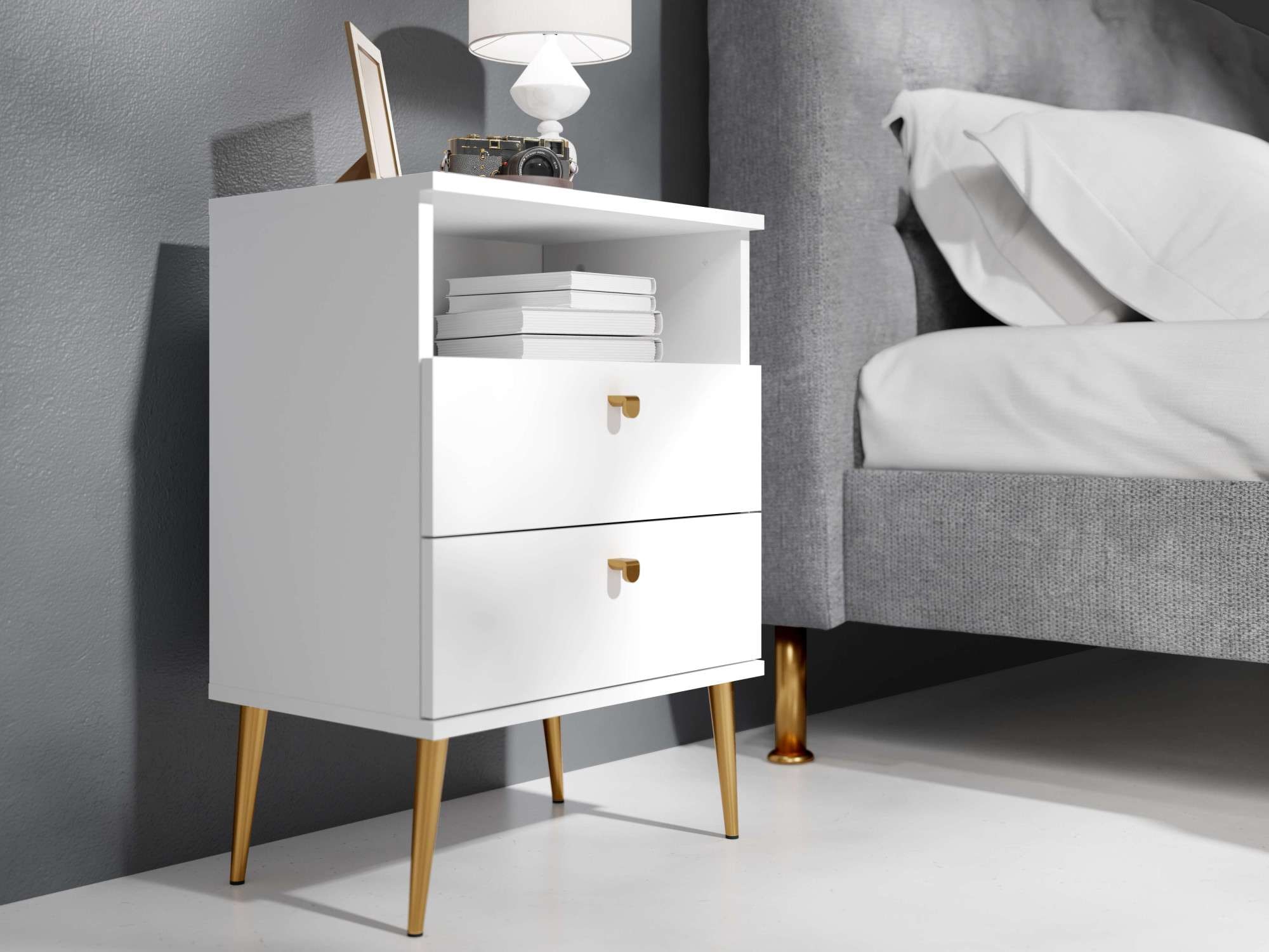 OTTO home Nachttisch "Elyriia Nachtkommode mit 2 Schubladen und Fach, Premium-Qualität" mit viel Stauraum, modernes Design, pflegeleicht und robust