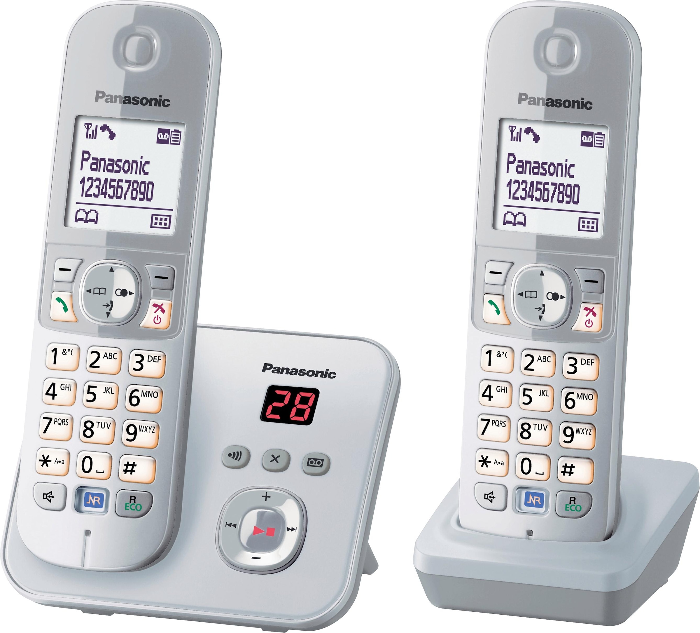 Panasonic Schnurloses DECT-Telefon »KX-TG6822G«, (Mobilteile: 2), mit Anrufbeantworter, Nachtmodis, Freisprechen