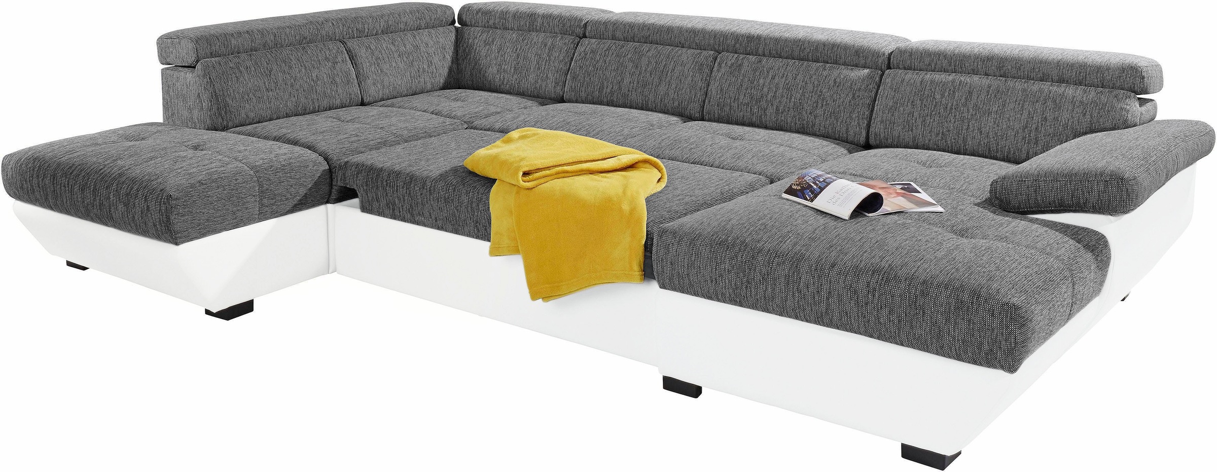 COTTA Polstergarnitur »Speedway U-Form«, (Set), Set bestehend aus: Wohnlandschaft mit Kopfteilverstellung & Hocker