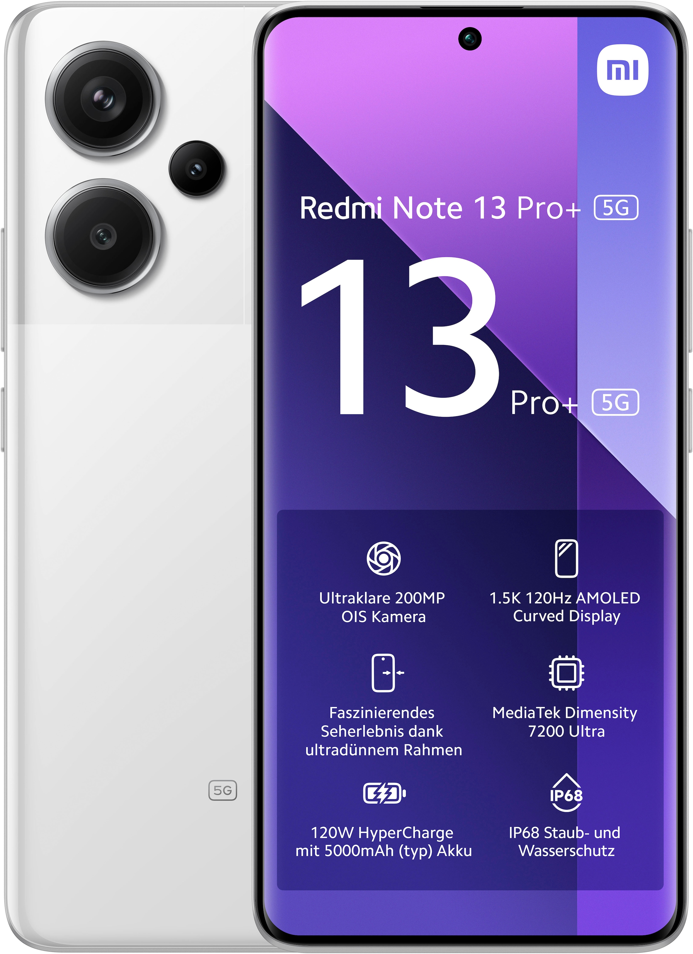 Xiaomi Smartphone »Redmi Note 13 Pro Plus 5G 512Gb«, Moonlight White, 16,94 cm/6,67 Zoll, 512 GB Speicherplatz, 200 MP Kamera