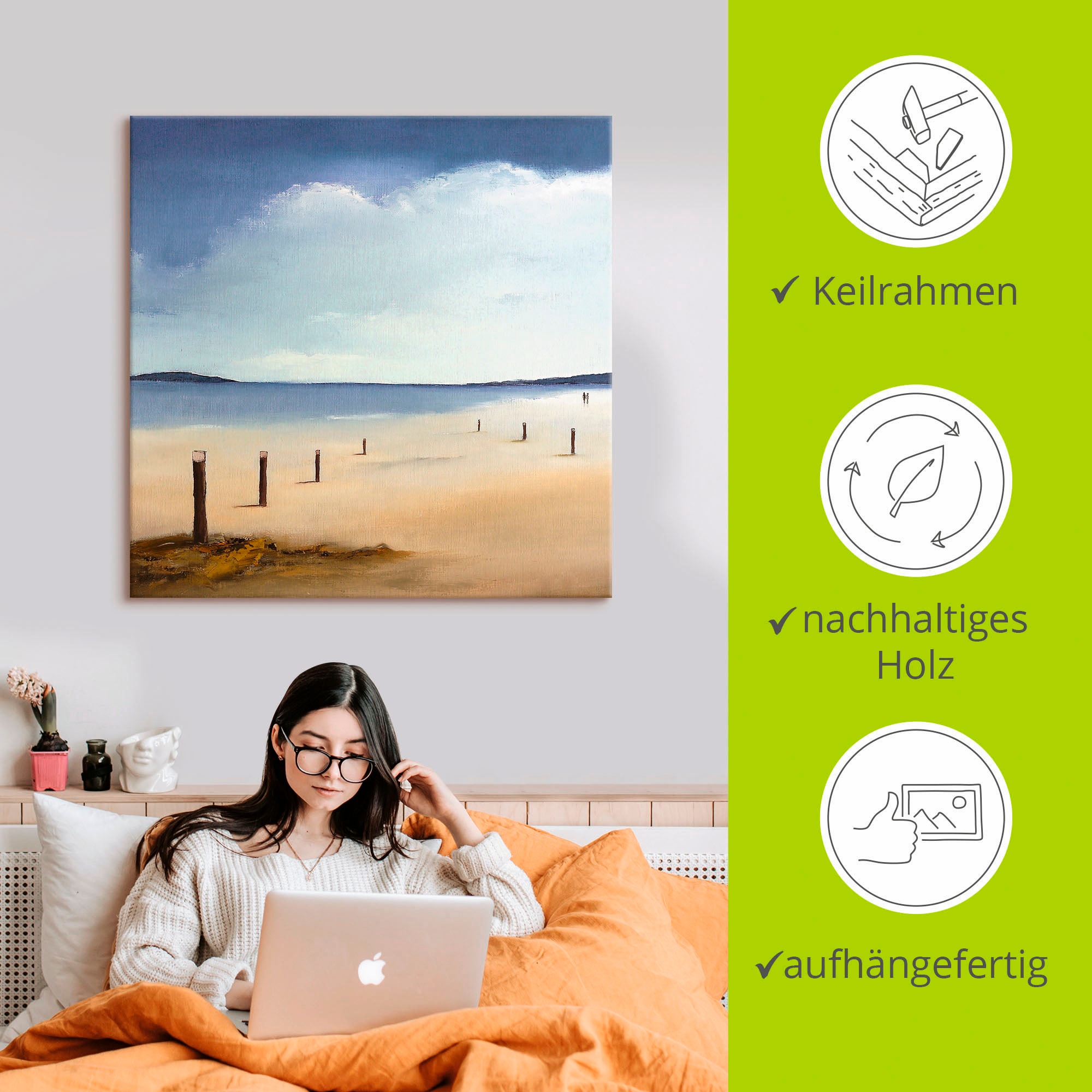 Artland Leinwandbild »Am Strand entlang« Strand 1 Stk. tlg. auf Holzrahmen gespannt