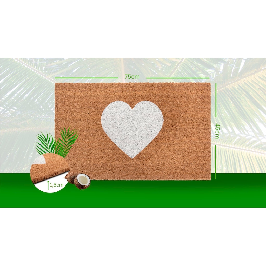 HANSE Home Fußmatte »Mix Mats Kokos Heart«, rechteckig, Kokos, Schmutzfangmatte, Outdoor, Rutschfest, Innen, Kokosmatte, Flur