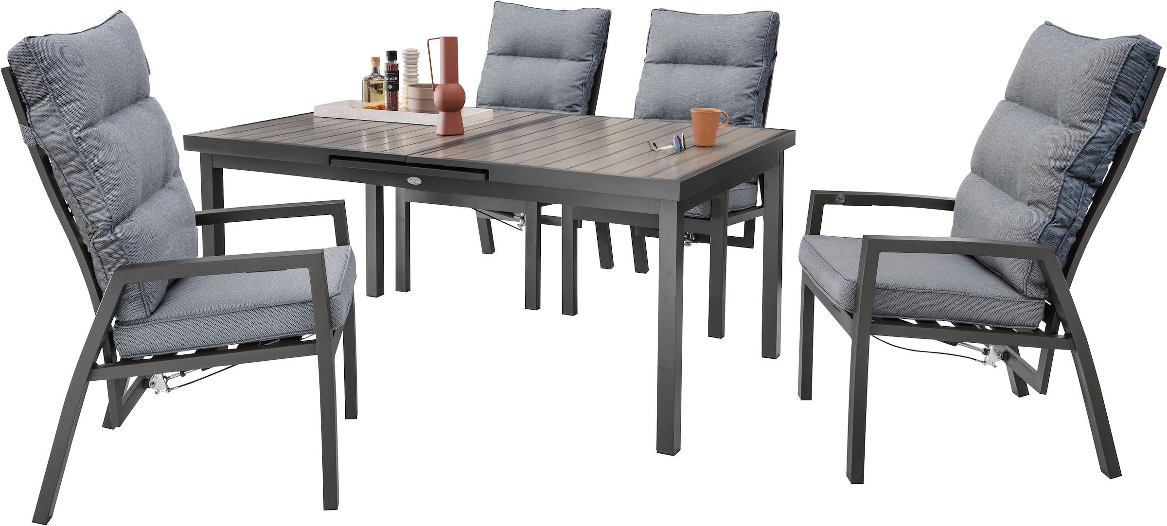 Destiny Garten-Essgruppe "GARDA IMOLA 4 HL + Ausziehtisch 165/215x100cm, anthrazit" Set, 9 Stk. tlg. Aluminium, Polywood