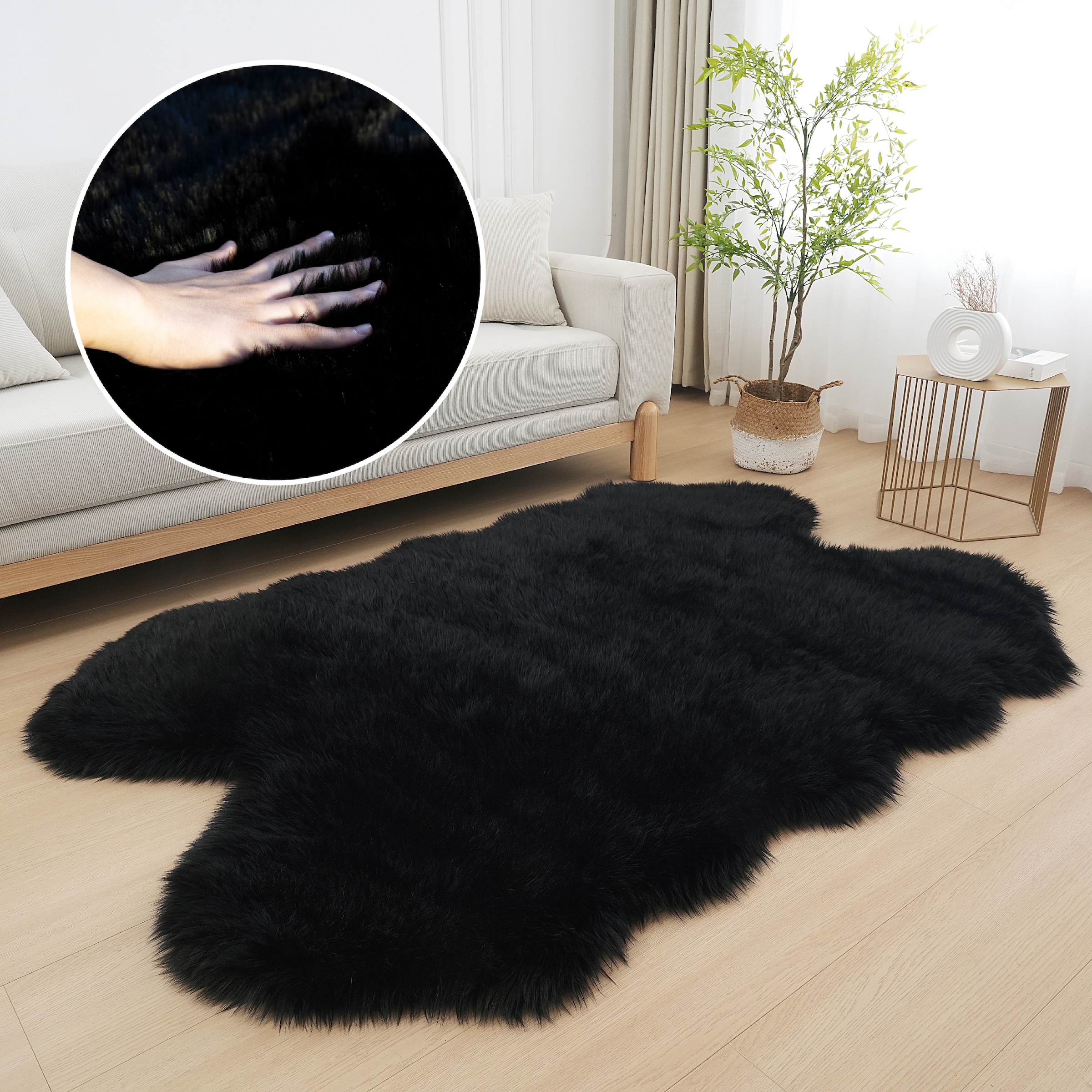 Home affaire Fellteppich »Dena Teppiche, Fellform, waschbar«, fellförmig, 60 mm Höhe, Kunstfell, weich, Uni-Farben, Wohnzimmer, Schlafzimmer, Esszimmer