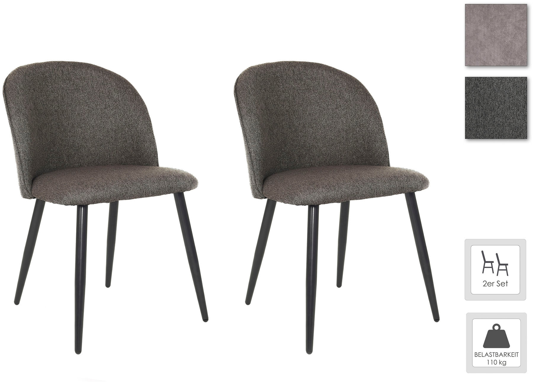 byLIVING Esszimmerstuhl »Nayla«, (Set), 2 St., Webstoff, Bezug in Samt, Webstoff oder Cord, gewölbter Rücken