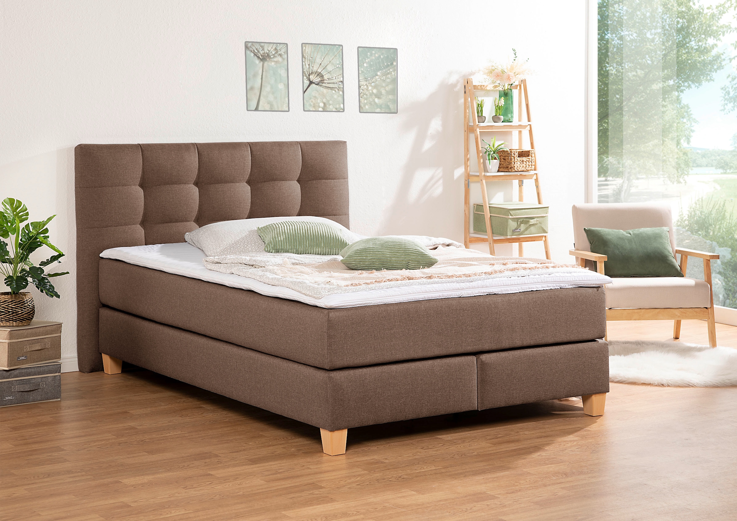 Home affaire, Boxspringbett »Moulay« inkl. Topper, in 3 Härtegraden, TFK auch in Härtegrad 4, mittelbraun, Struktur, mittelbraun