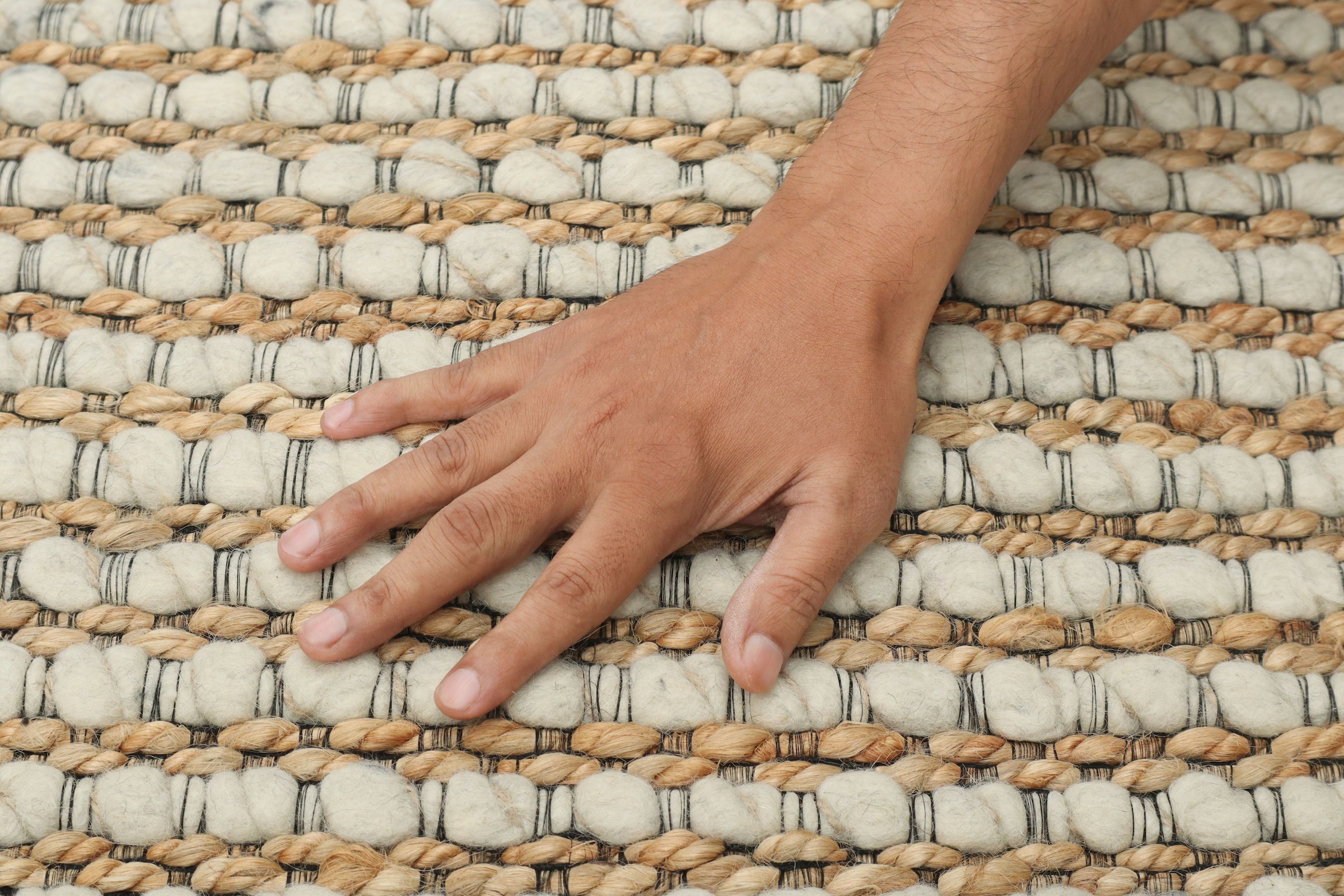OTTO home Wollteppich »Leevy, Wolle und Jute, handgewebt, Handweb Teppiche« rechteckig 25 mm Höhe schöne Streifenoptik, Wohnzimmer, Schlafzimmer, Esszimmer
