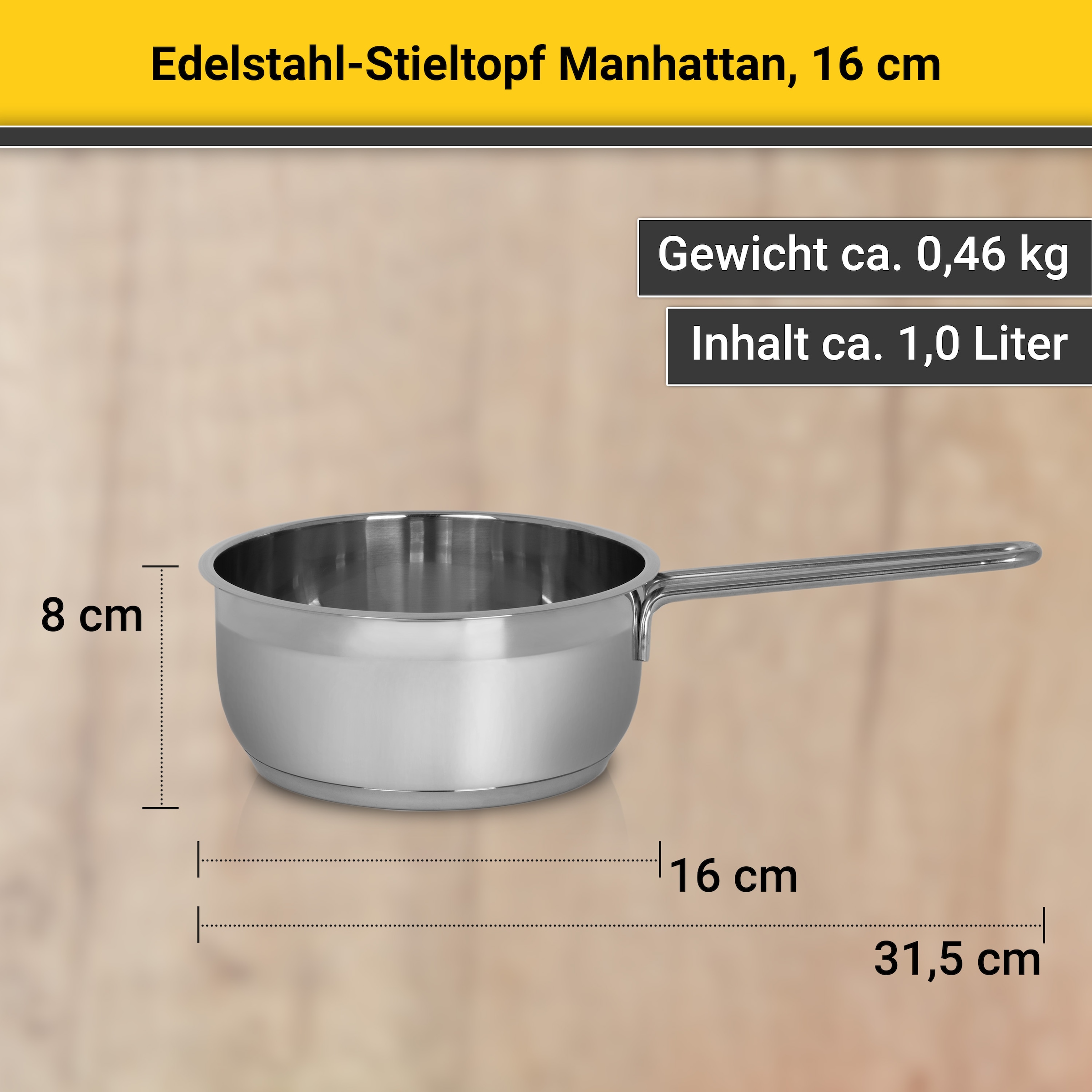 Krüger Kasserolle »Edelstahl Stieltopf Manhattan, 16 cm« 1 tlg. Edelstahl