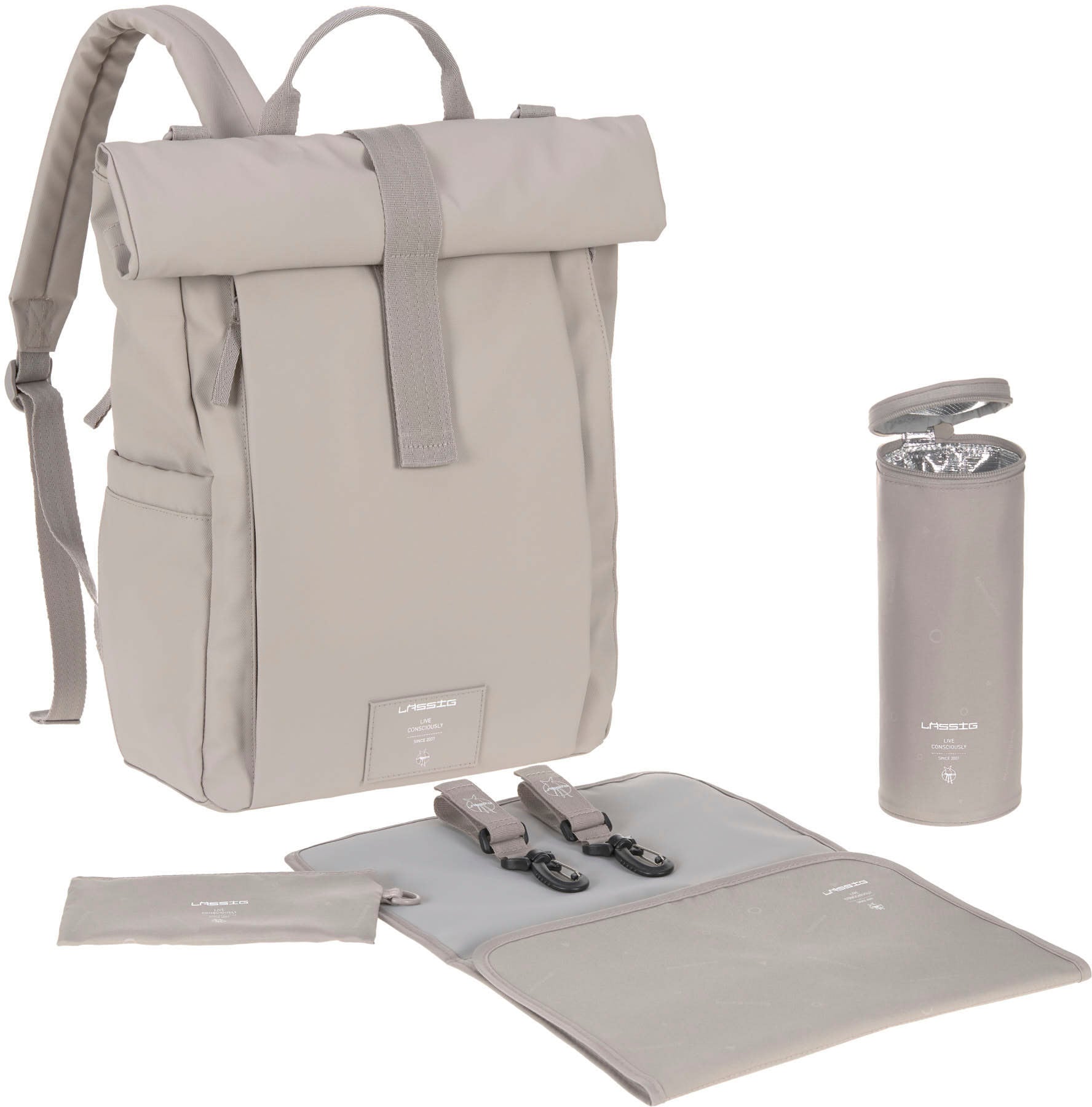 LÄSSIG Wickelrucksack »Green Label, Rolltop Up, taupe«, vegan; zum Teil aus recyceltem Material