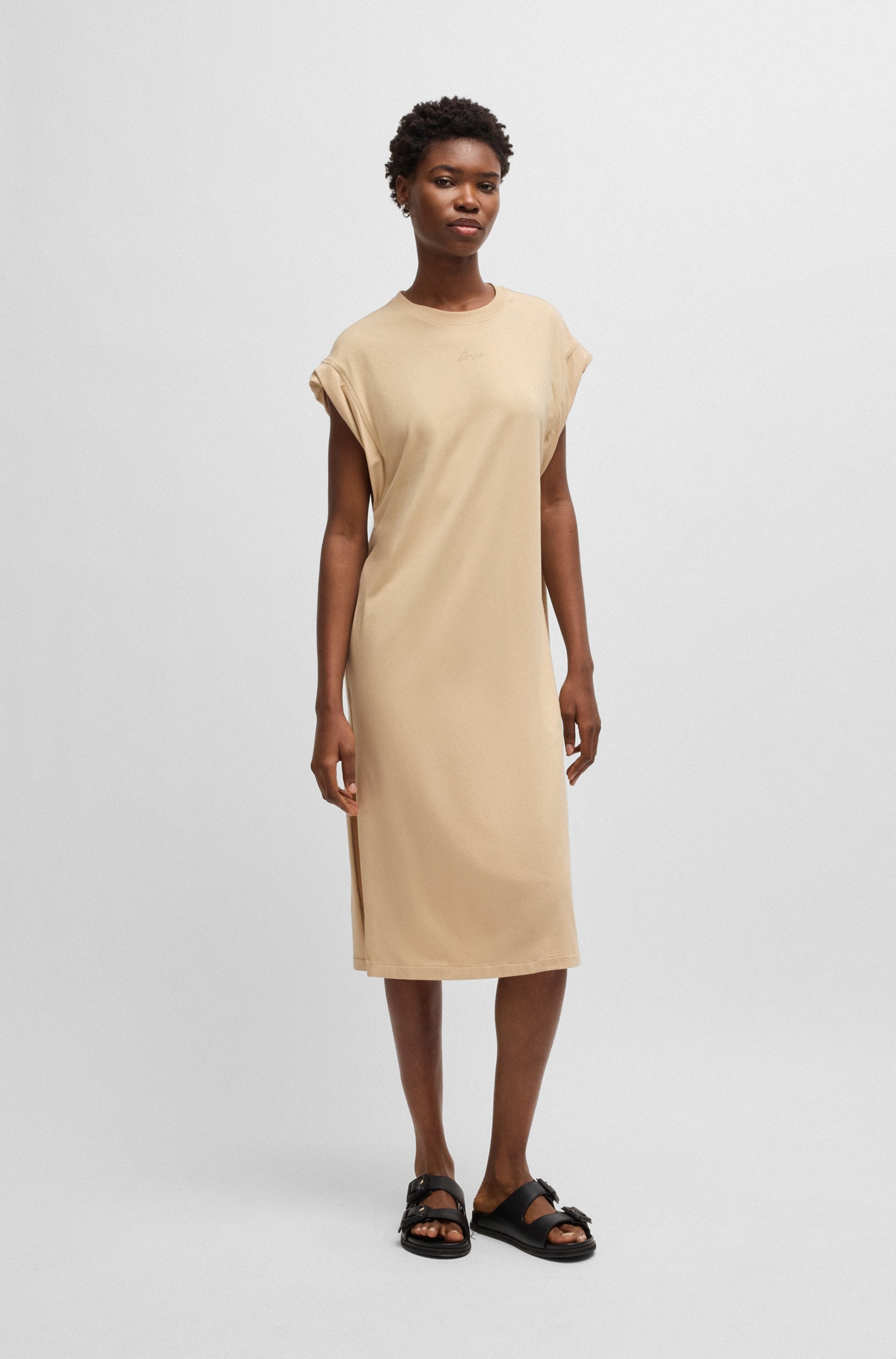 BOSS ORANGE Jerseykleid »Edress Premium Damenmode«, mit Schlitzen, Logoschriftzug
