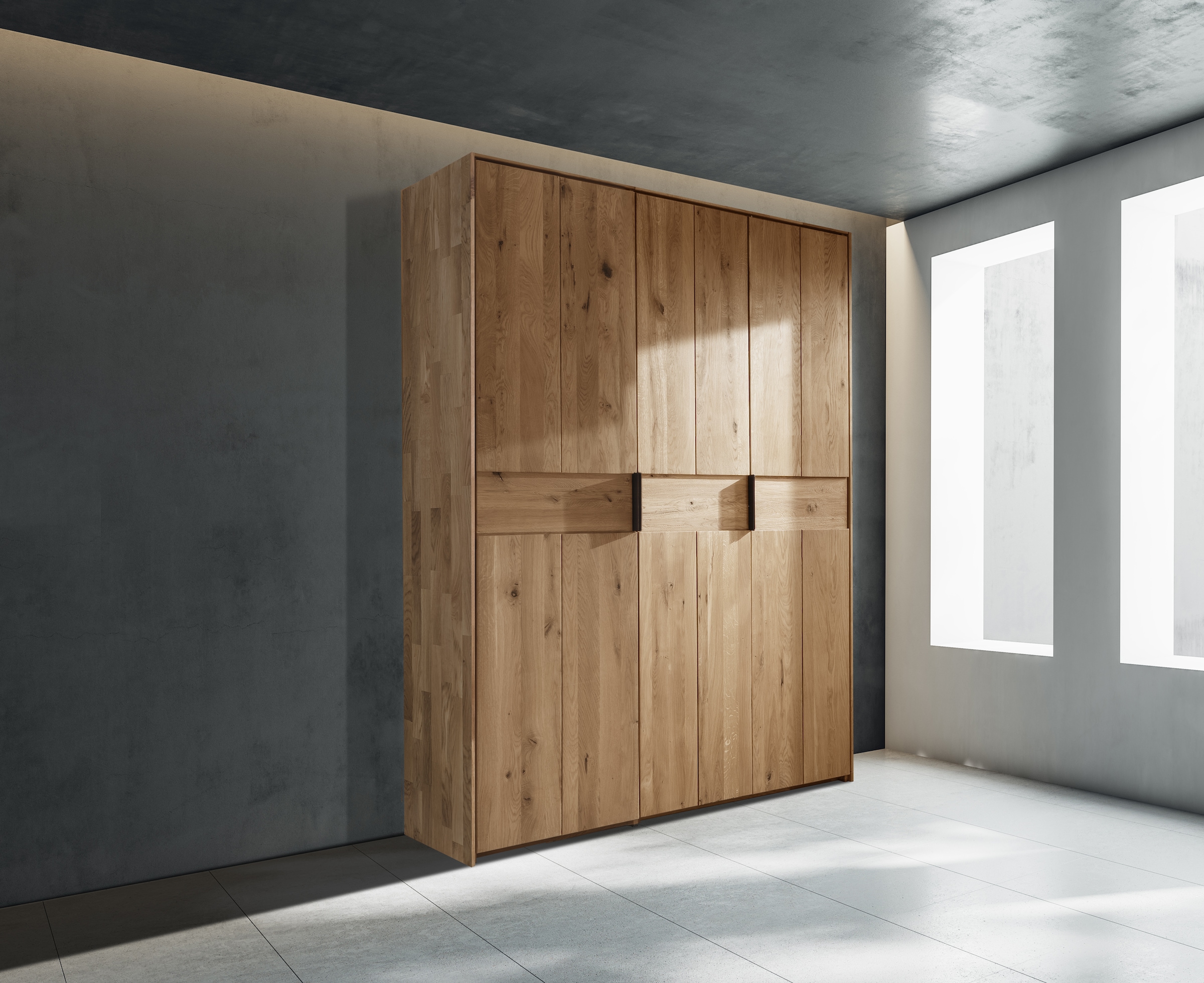 Home affaire Drehtürenschrank »Huven, Kleiderschrank, viel Stauraum, Aufbewahrung«, Massiv Eiche, unterschiedliche Schrankbreiten erhältlich "218cm Hoch"