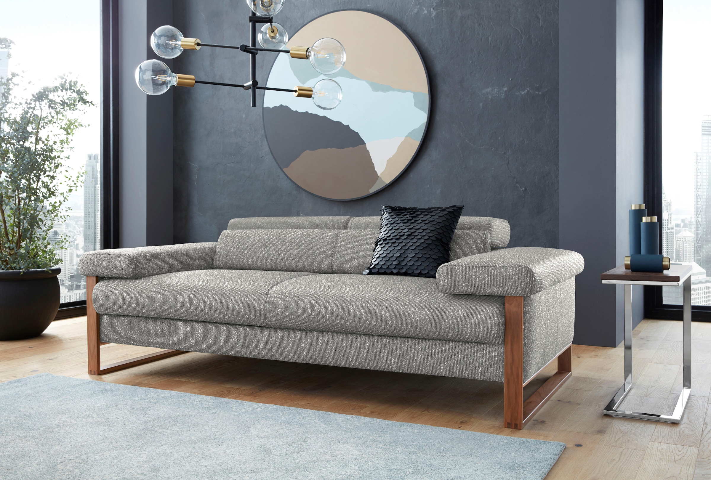W.SCHILLIG 2-Sitzer »finn wahlw. mit Sitztiefenverstellung & Kopfstützenverstellung, bequem« German Design Award 2016, Fußgestell Nussbaum natur, Breite 210 cm