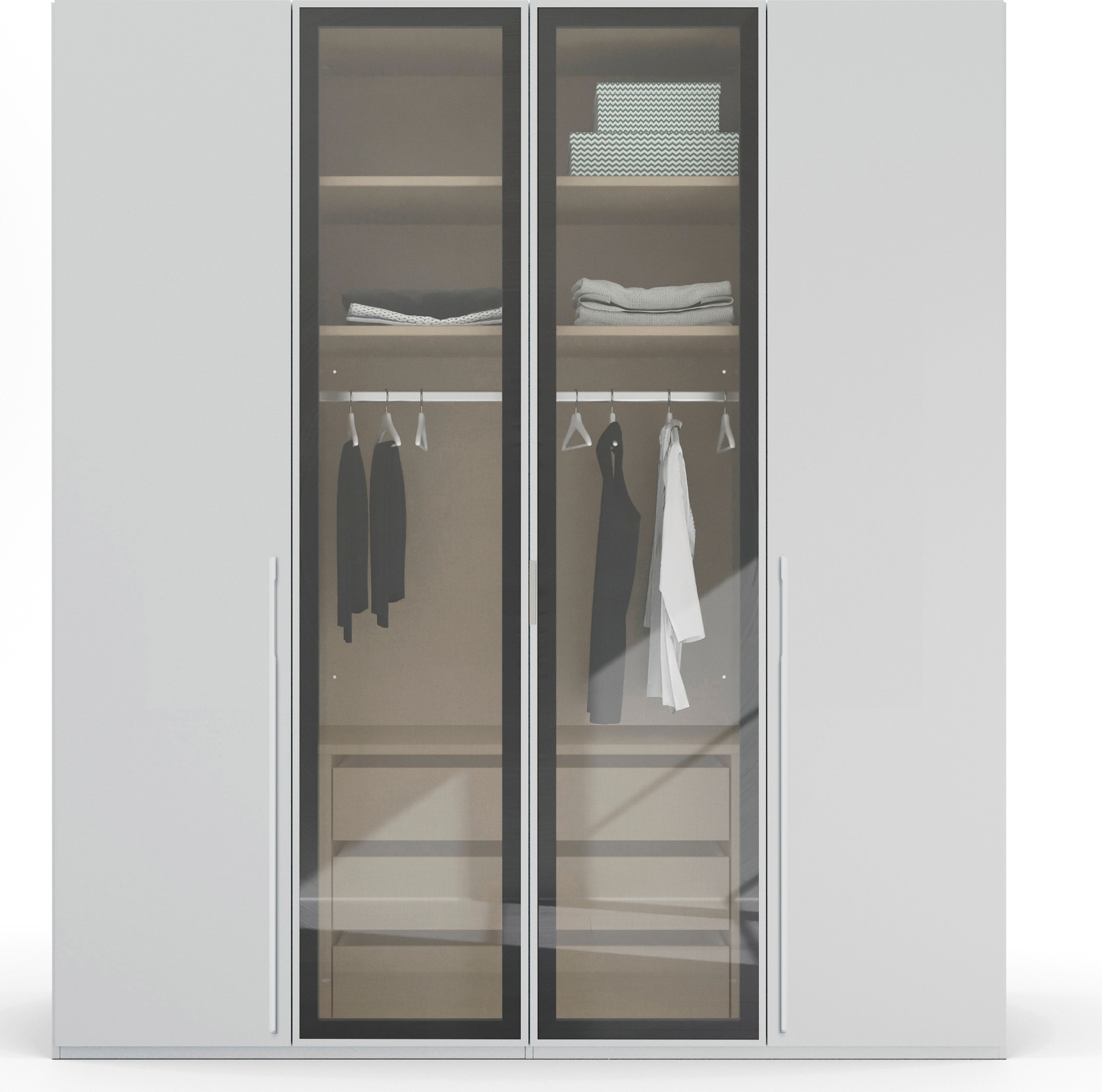 rauch Drehtürenschrank »Kleiderschrank Schrank Garderobe SKAT SHINE mit hochwertigem,«, transparentem Grauglas inkl. umfangreichem Zubehör MADE IN GERMANY