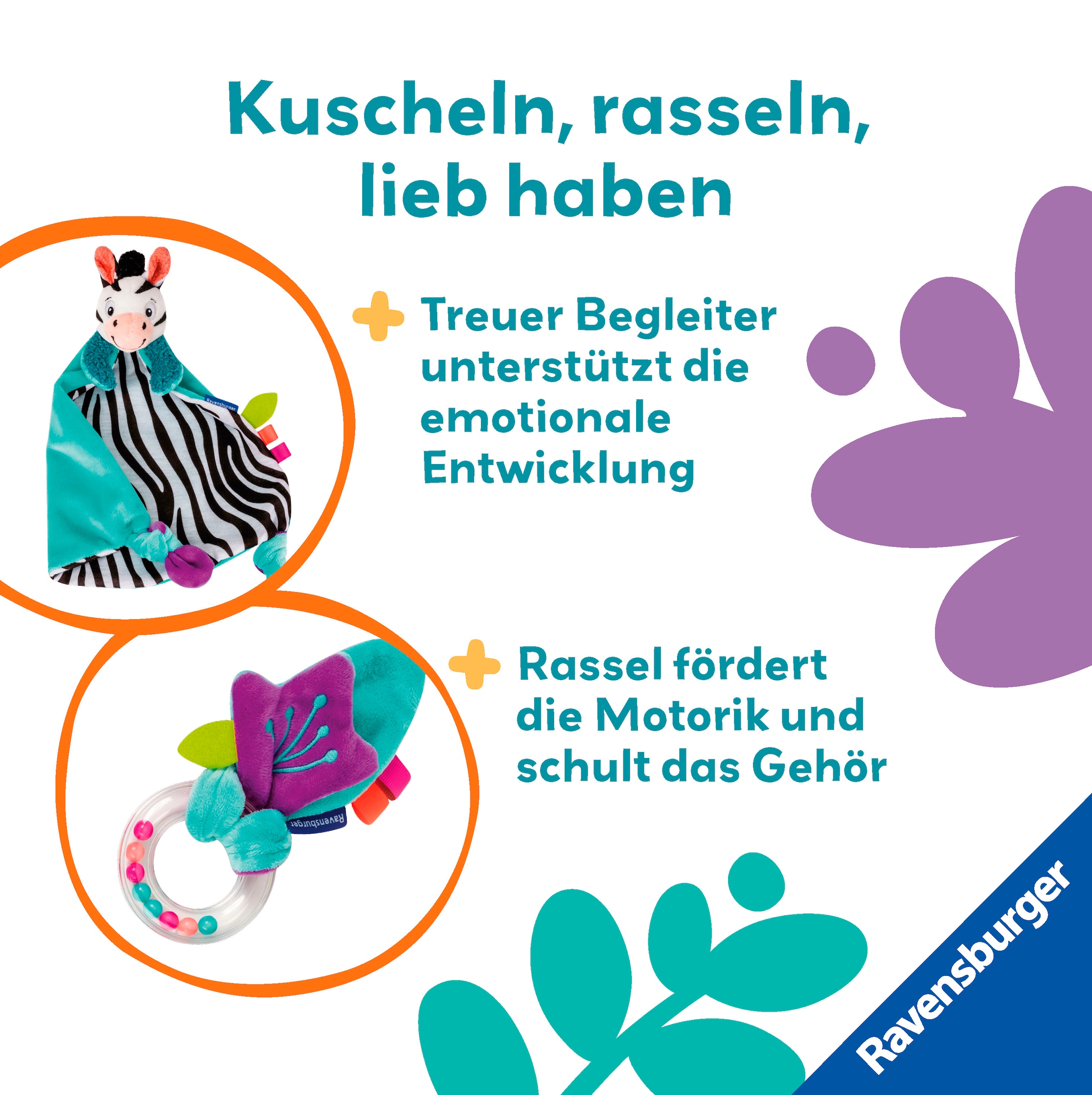 Ravensburger Greifspielzeug »Play+ Fühlen, rasseln, spielen (Geschenk-Set: Zebra)«