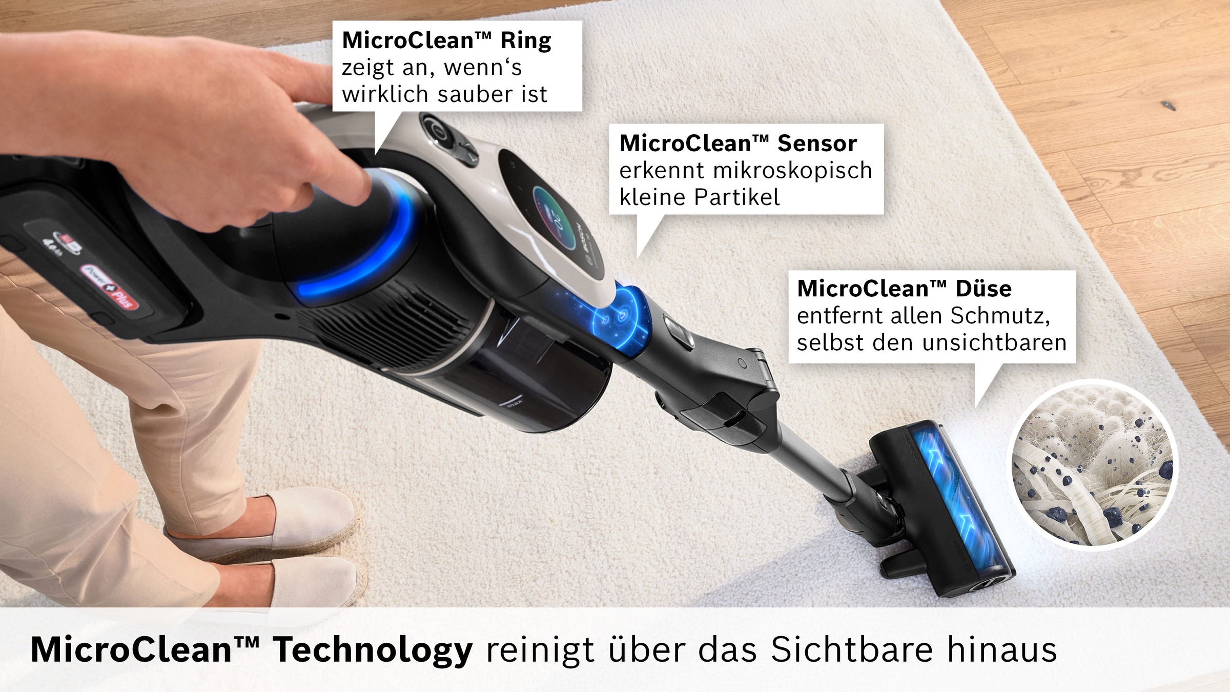 BOSCH Akku-Stielstaubsauger »BTS1042GQC« Display, Knickrohr, HEPA-Filtersystem, Schnellladegerät, 2 Akkus, grau