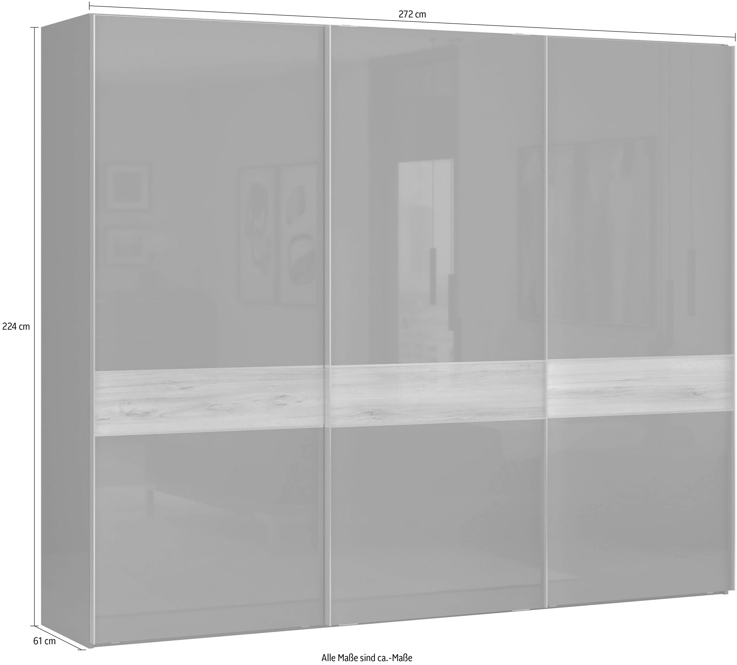 Places of Style Kleiderschrank »Onyx, Schwebetürenschrank inklusive Innenleben, FSC-zertifiziert«, (in 3 Breiten: 182, 230 oder 272cm, Höhe 224cm), UV lackiert, hochglänzend anthrazit, mit Soft-Close Funktion