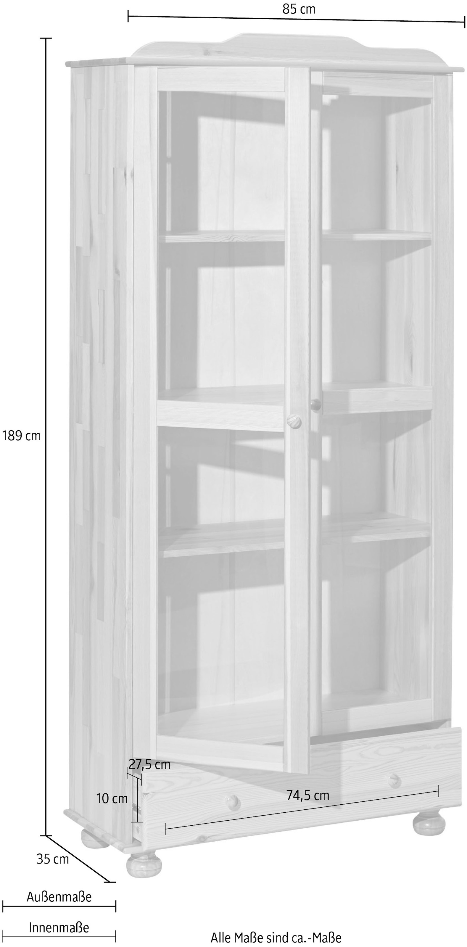 Home affaire Vitrine mit gedrechselten Füßen