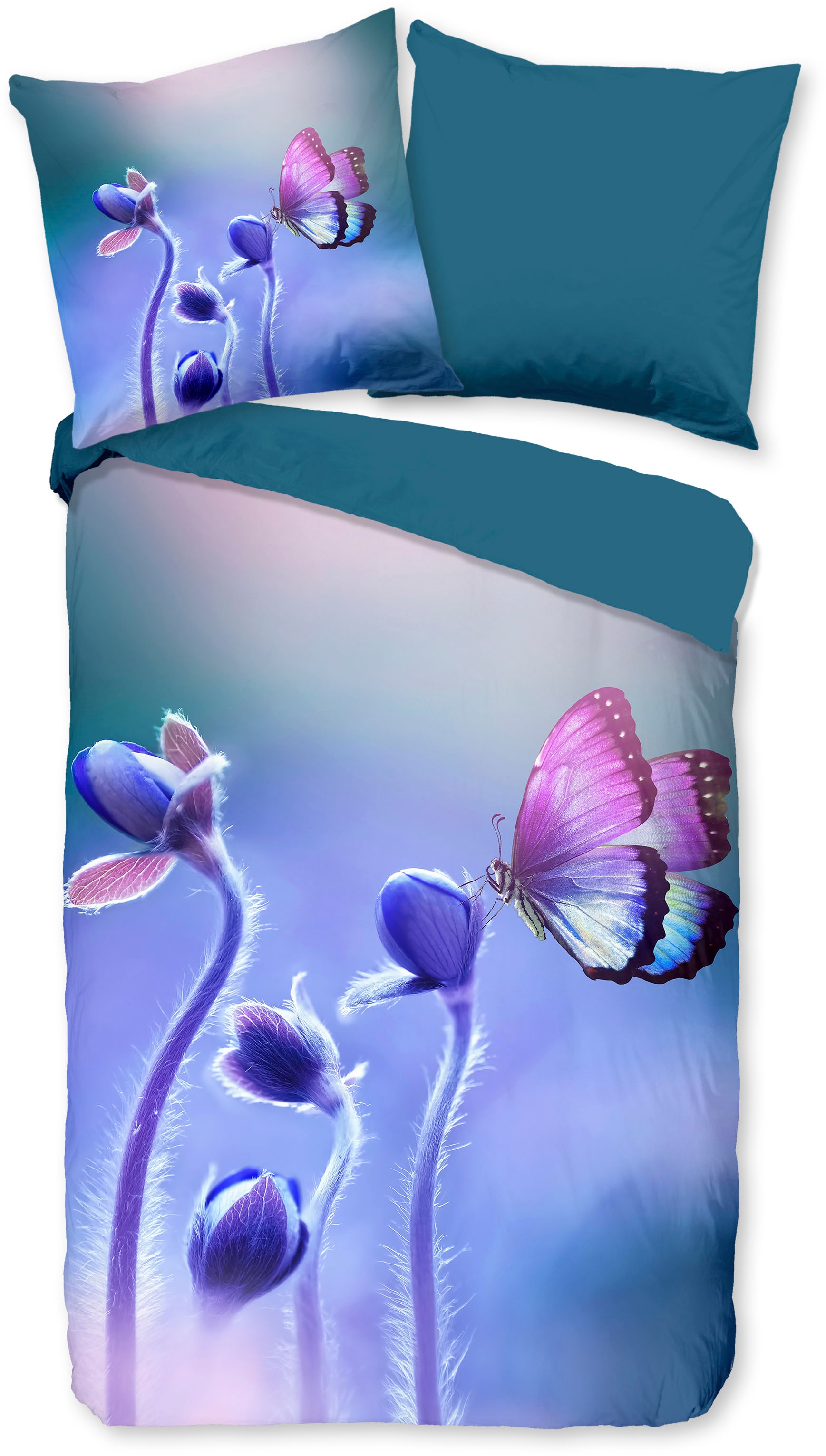 PURE luxury collection Wendebettwäsche »Davine«, Mikrofaser, 135x200, Pflegeleicht, Reißverschluss, Wendeoptik, Petrol