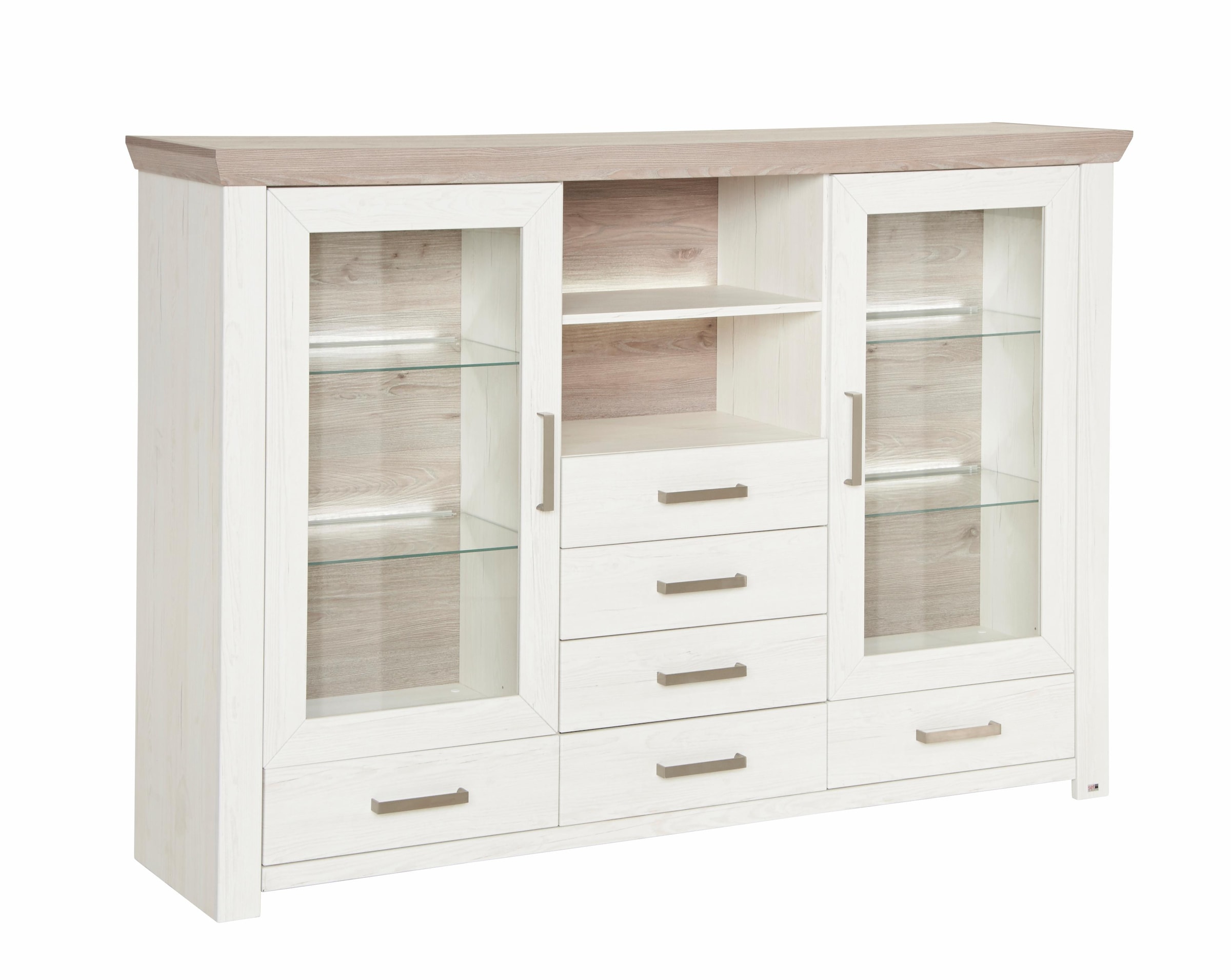 set one by Musterring Highboard »York« Typ 56, mit Glastüren, Beleuchtung optional, B 184 cm