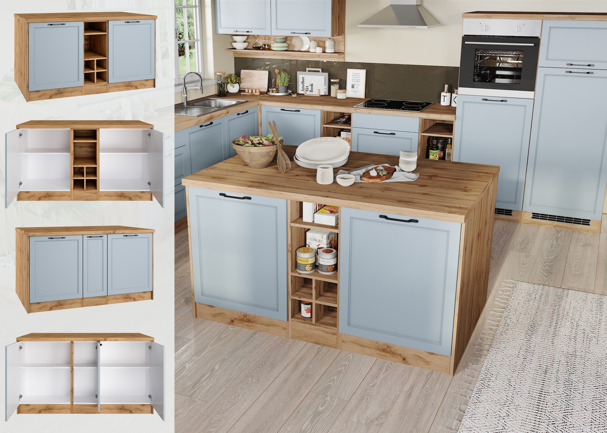 KOCHSTATION Kücheninsel »KS-Lana, Breite 153 cm«, MDF-Fronten, Arbeitsplatte 38mm stark