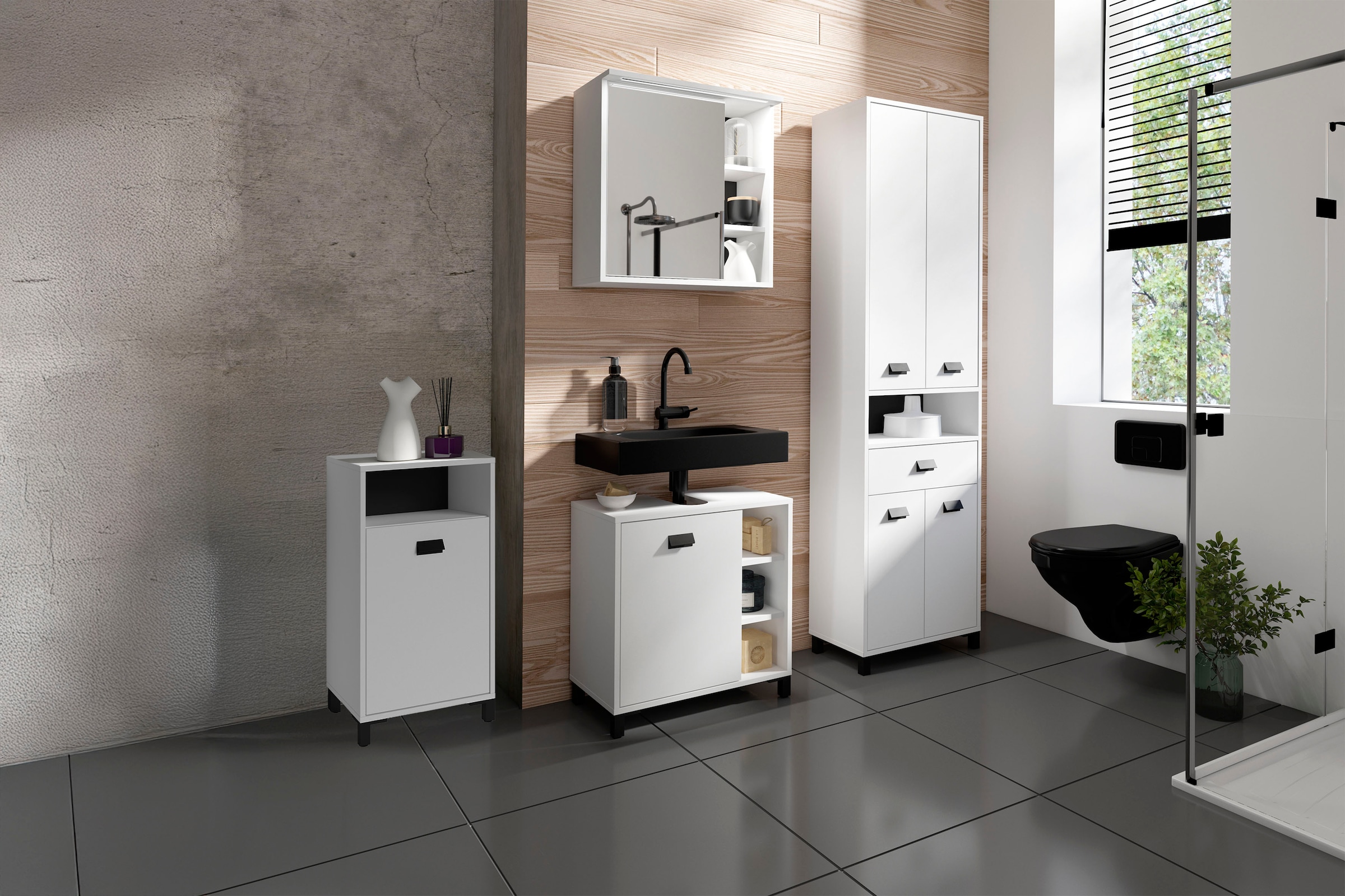 byLIVING Spiegelschrank »Wellness«, (1 St.), 60cm Badschrank mit LED-Leuchte, großem Spiegel und viel Stauraum