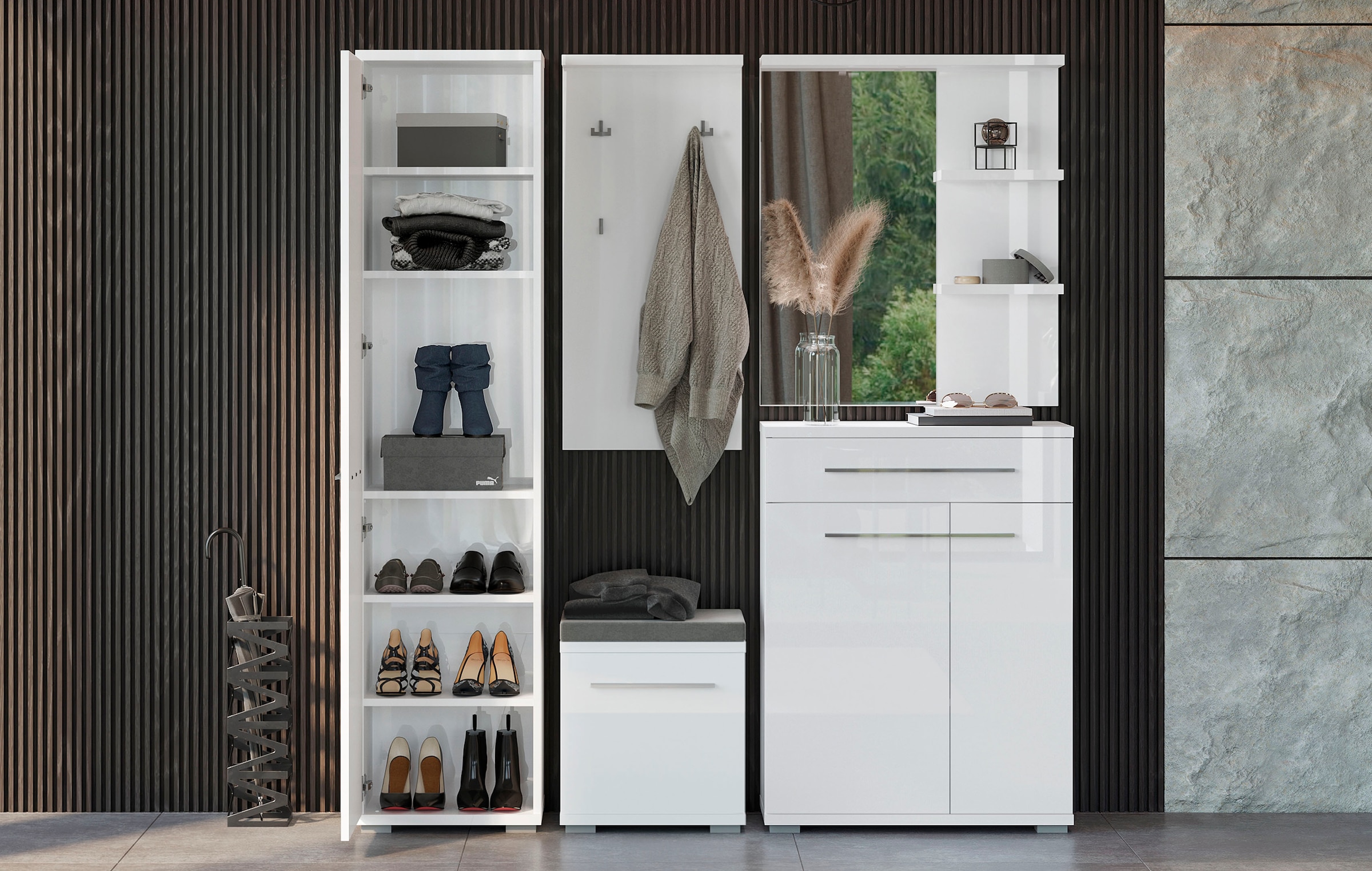 Places of Style Garderobenschrank »Piano«, UV lackiert, hochglänzend, Soft-Close Funktion