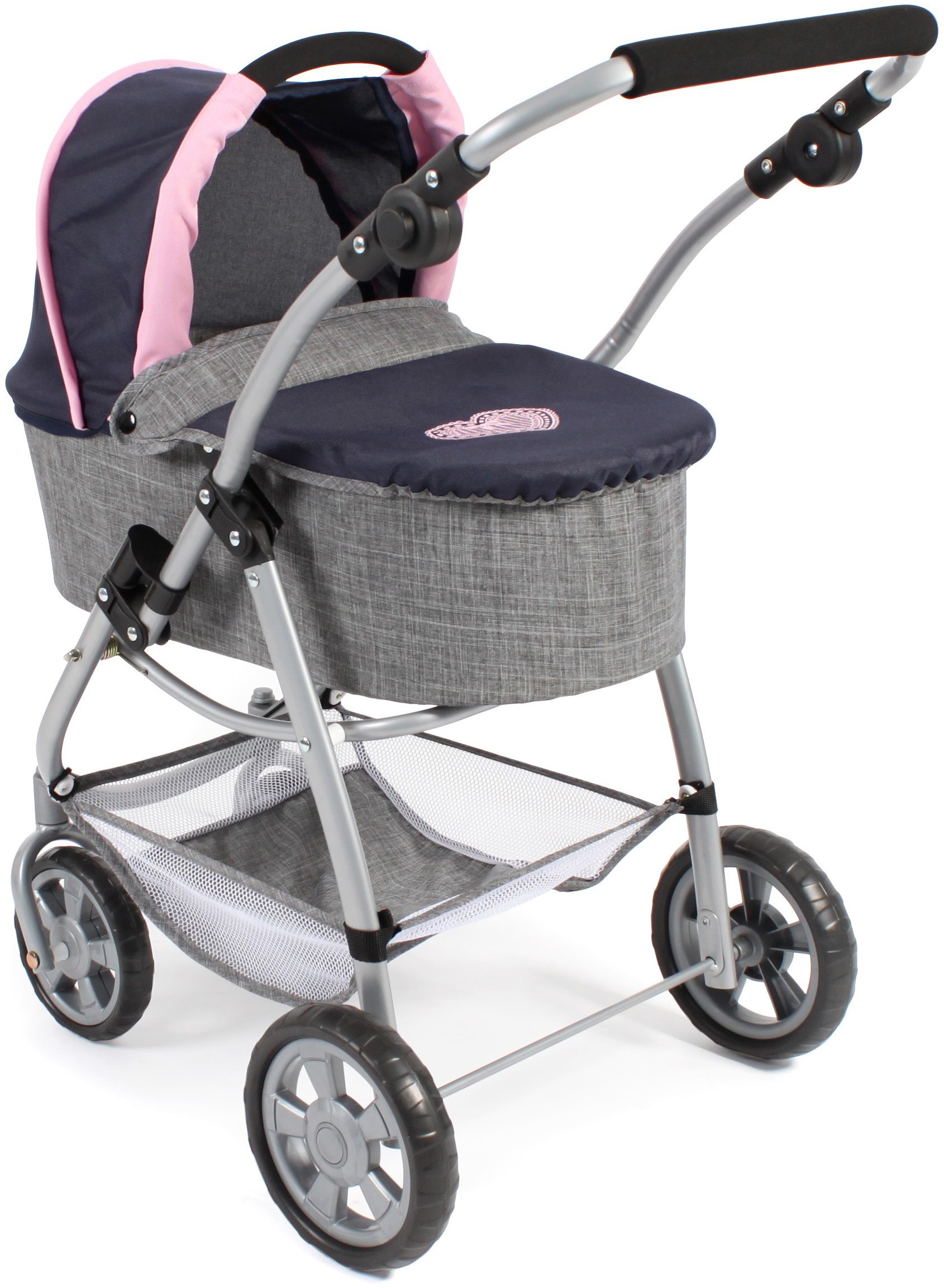 CHIC2000 Kombi-Puppenwagen »Emotion All In 3in1, Grau-Navy«, inkl. Babywanne, Babyschale und Sportwagenaufsatz