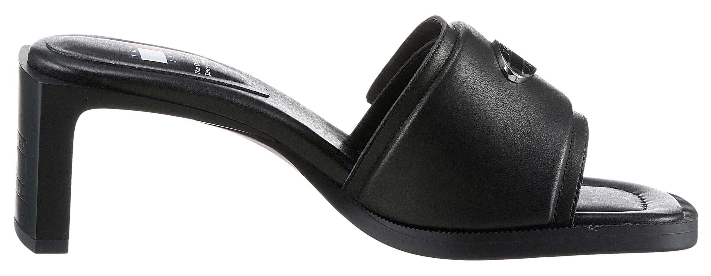Tommy Jeans Pantolette »THE SOHO HEEL LEATHER«, Partymode, Sommerschuh mit breiter Bandage